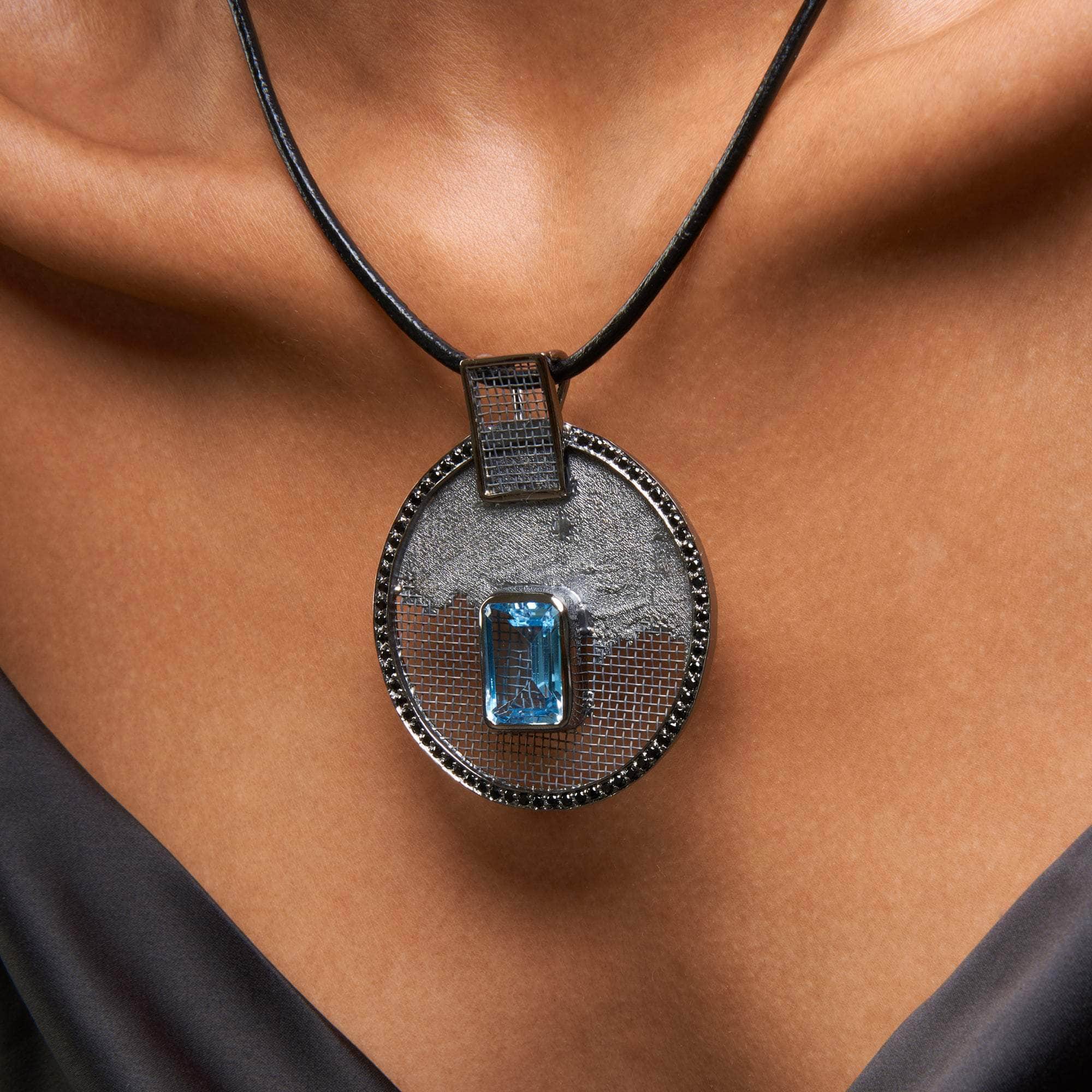 Ruste Blue Topaz and Black Spinel Pendant GERMAN KABIRSKI