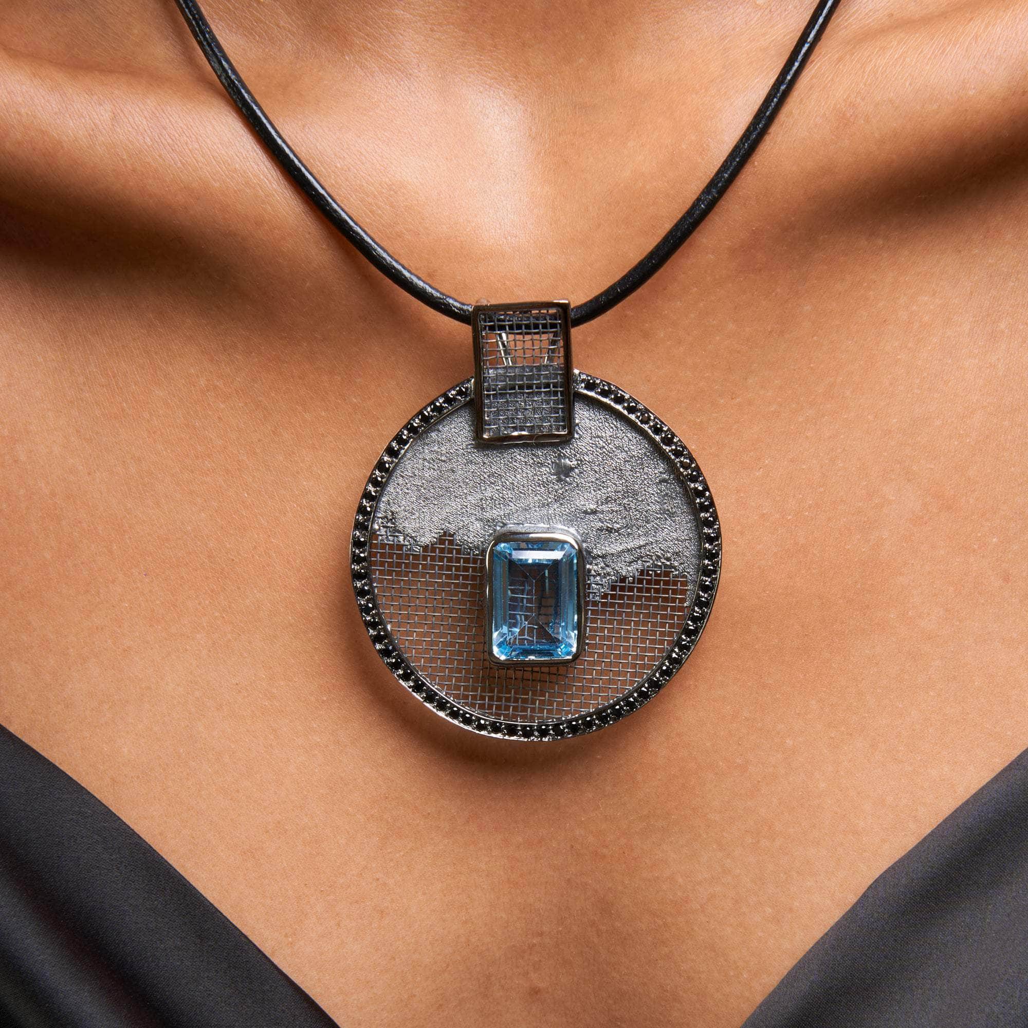 Ruste Blue Topaz and Black Spinel Pendant GERMAN KABIRSKI