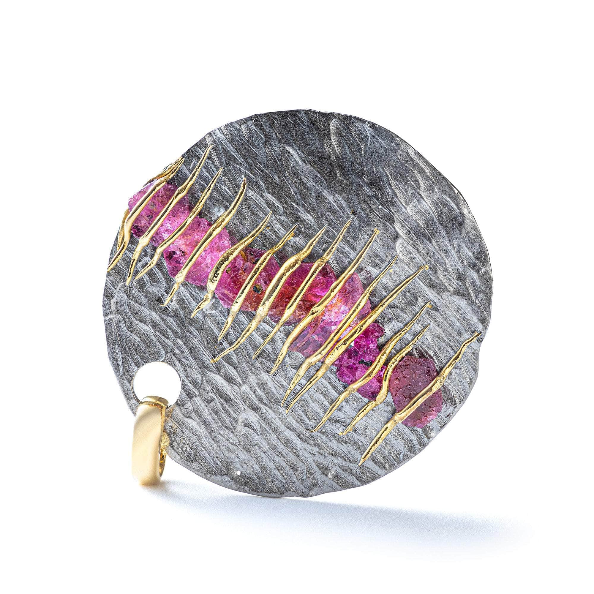 Brav Handmade Signature Silver Pendant with Natural Rough Ruby Crystals