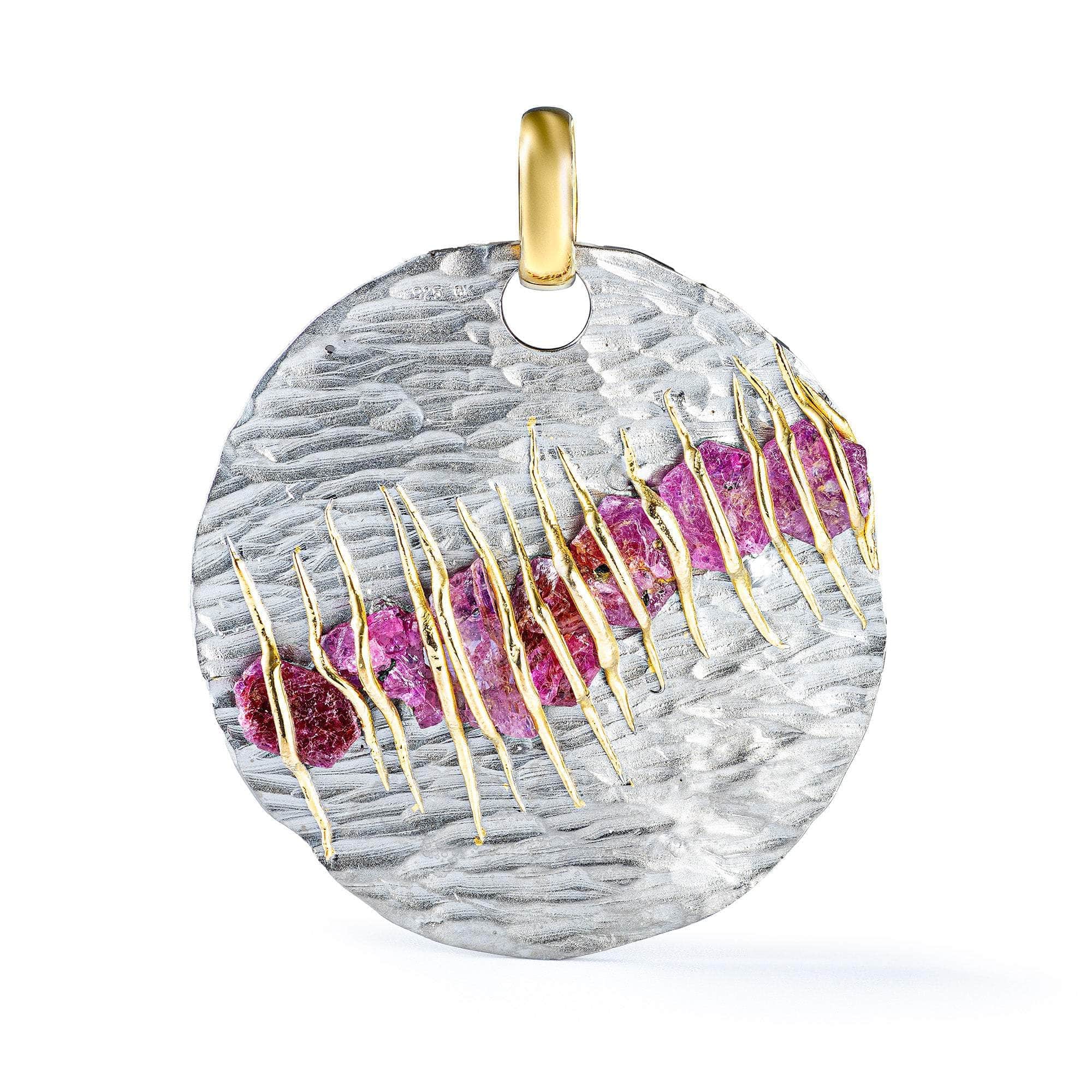 Brav Handmade Signature Silver Pendant with Natural Rough Ruby Crystals