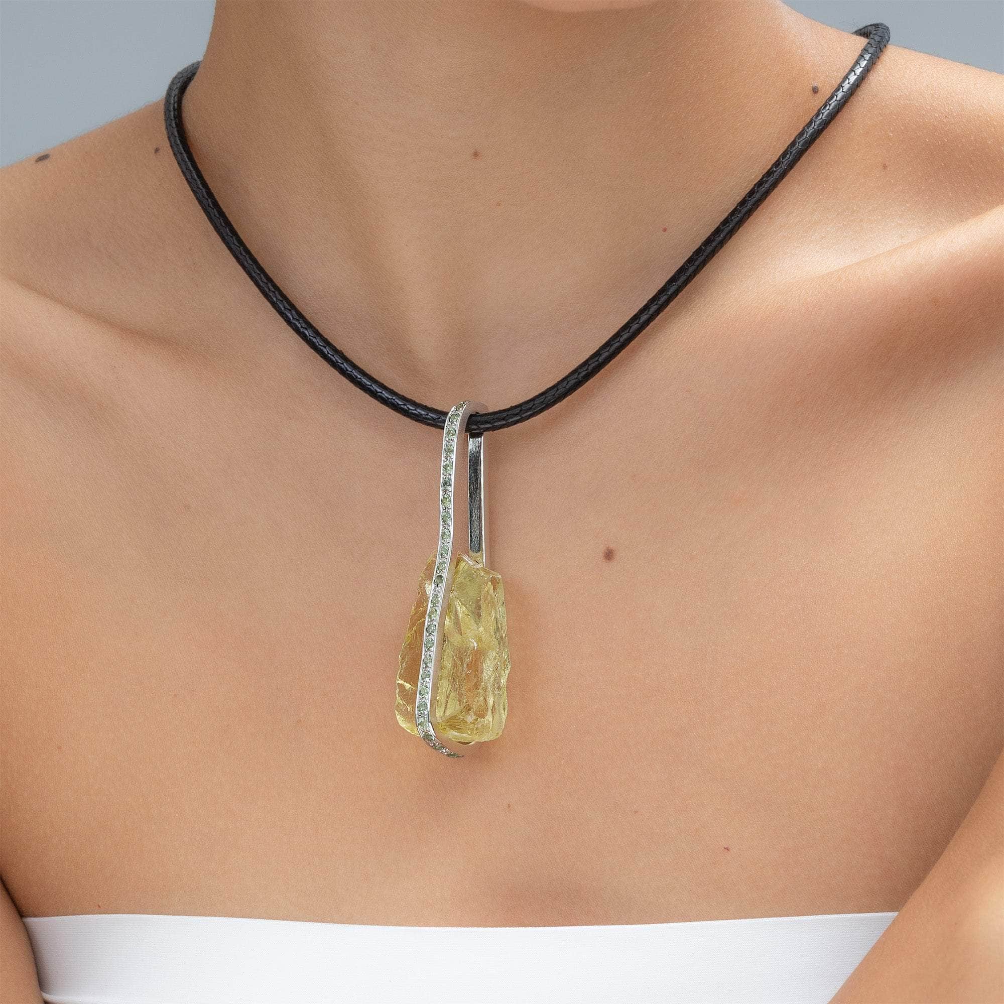 Ilmarine Rough Lemon Quartz and Sapphire Pendant