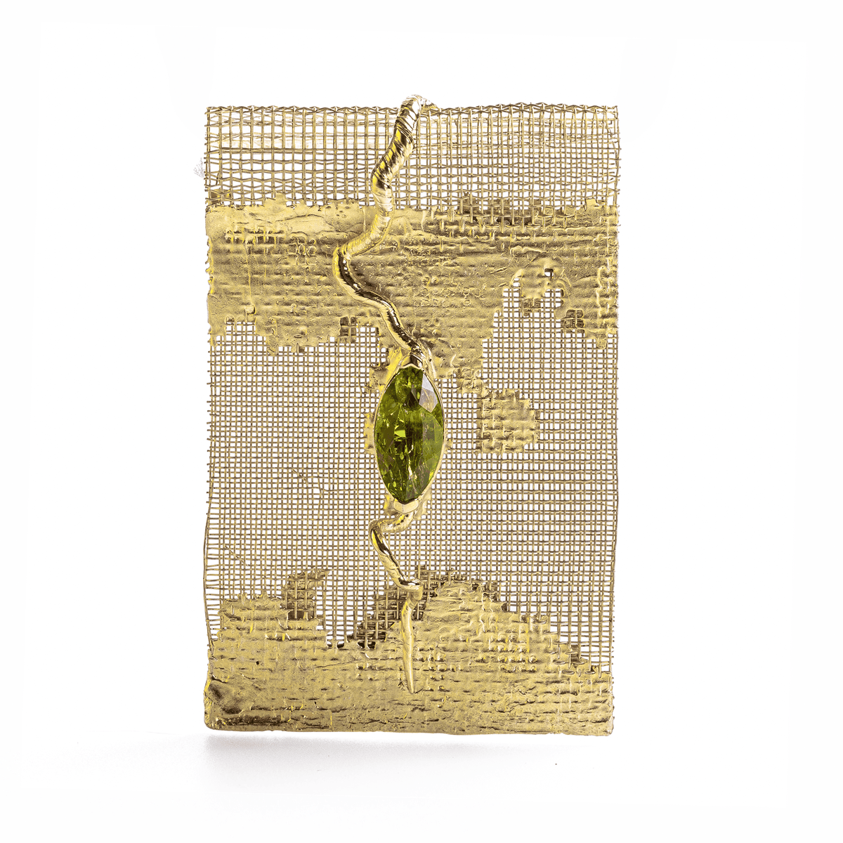 Jala Singular Edition Natural Marquise Cut Peridot Silver & Titanium Mesh Pendant