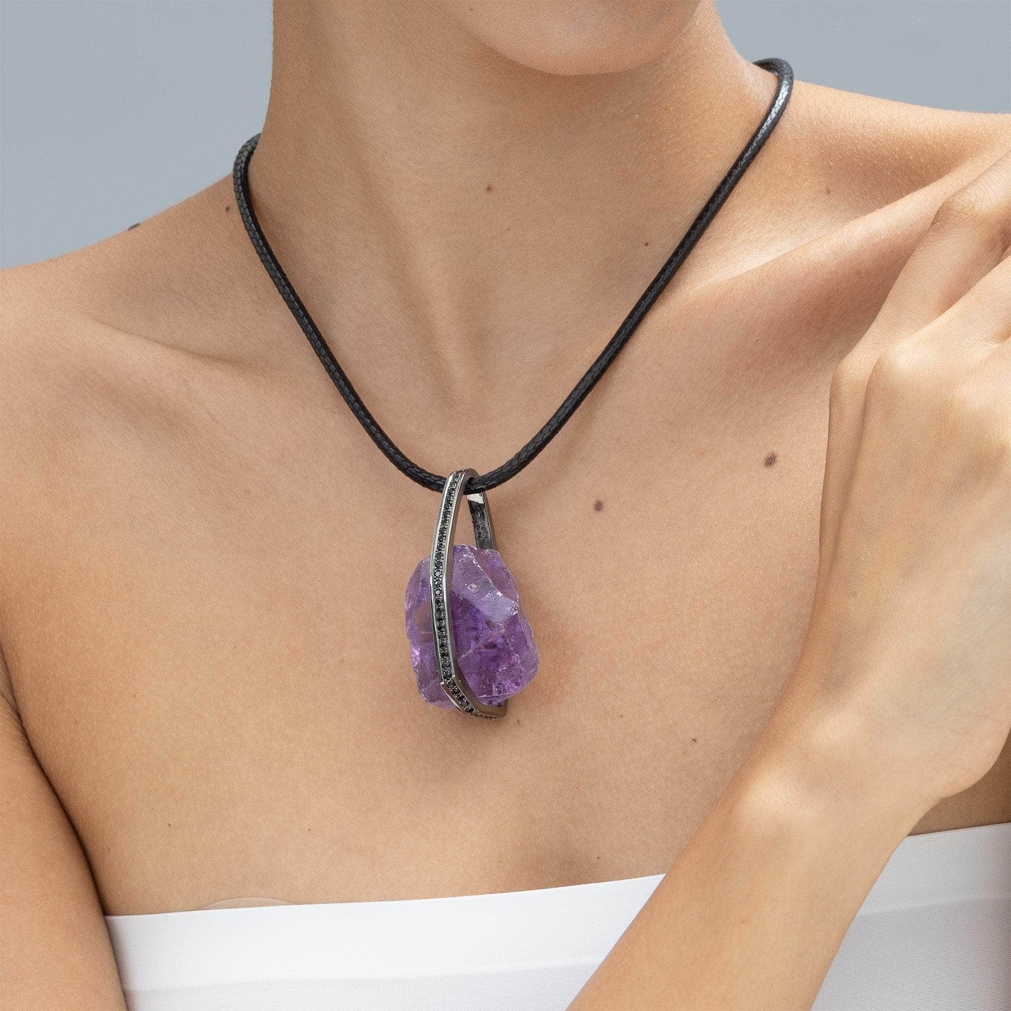 Kiezel Rough Amethyst and Spinel Pendant