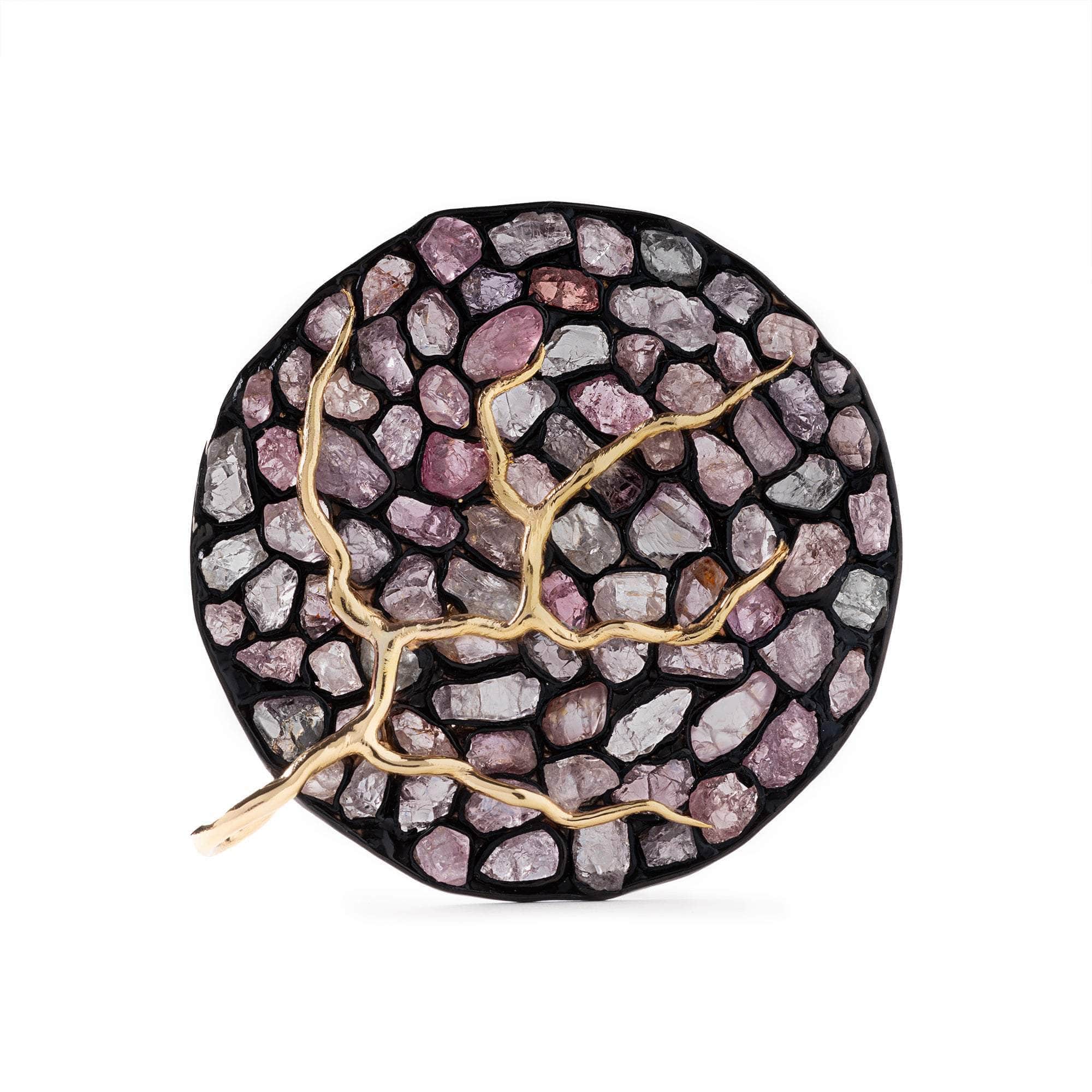 Sift Singular Design Natural Rough Spinel Pendant in 925 Sterling Silver Plated with 18K Gold and Anthracite