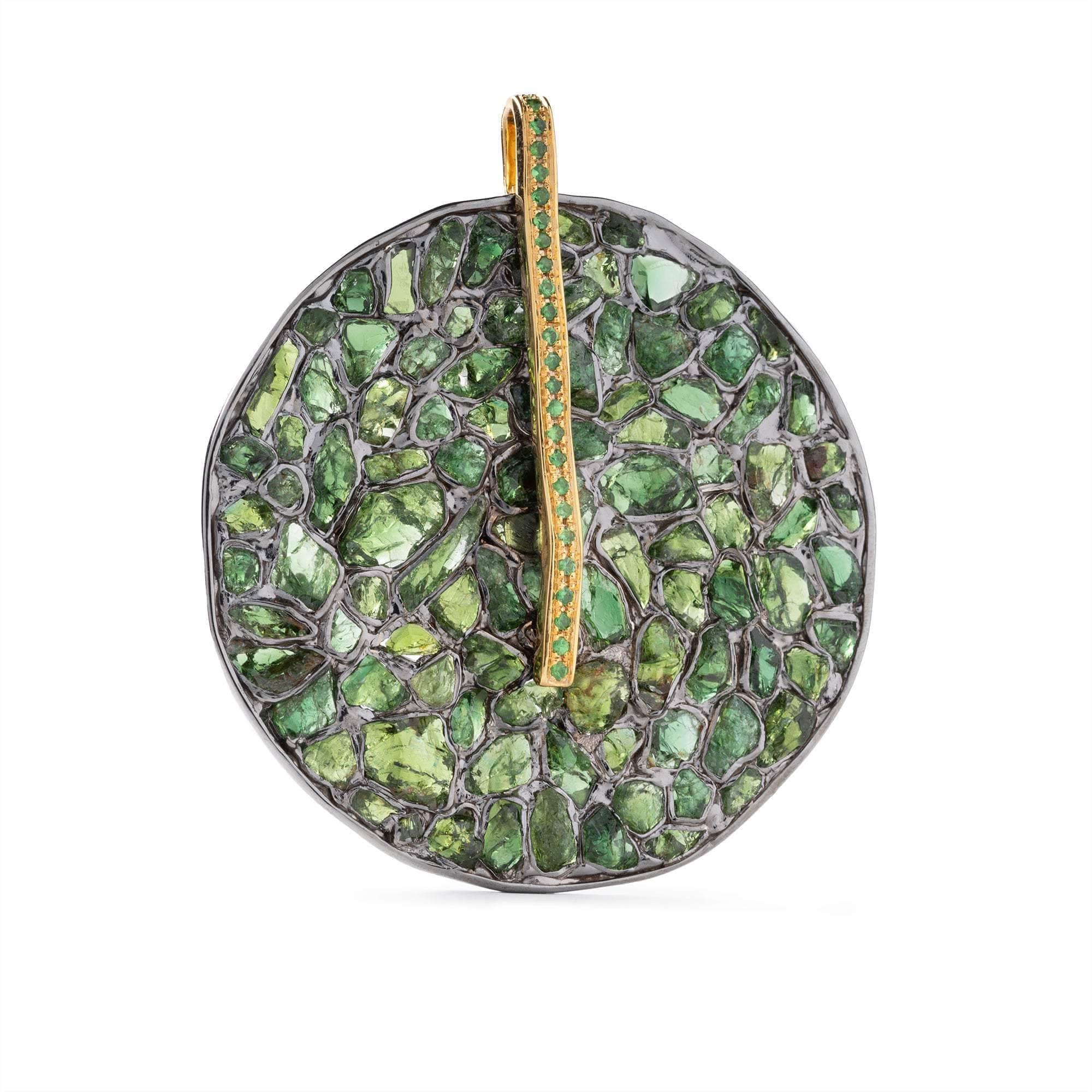 Enlil Rough Chrome Diopside and Tsavorite Pendant