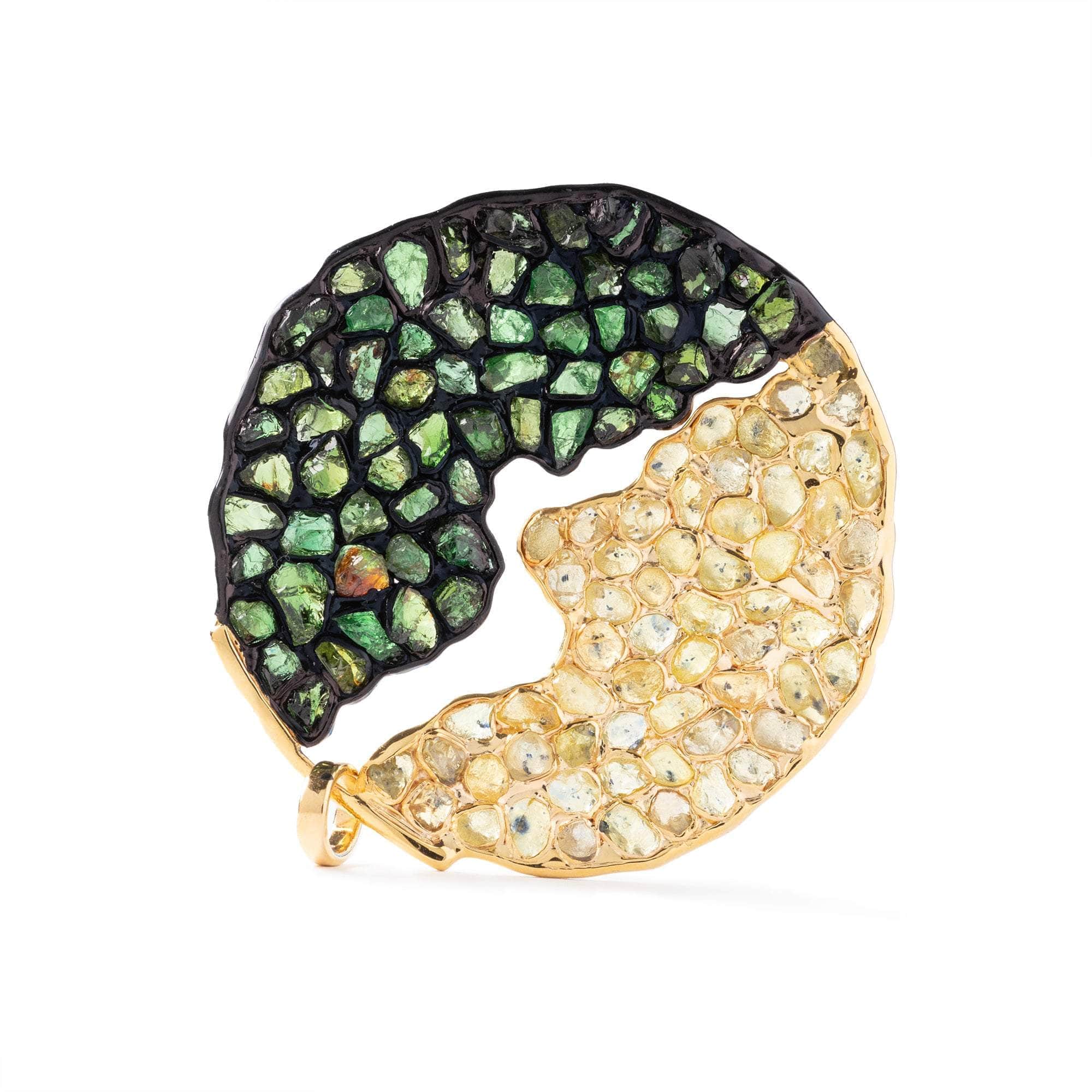 Maui Rough Chrome Diopside and Rough Chrysoberyl Pendant