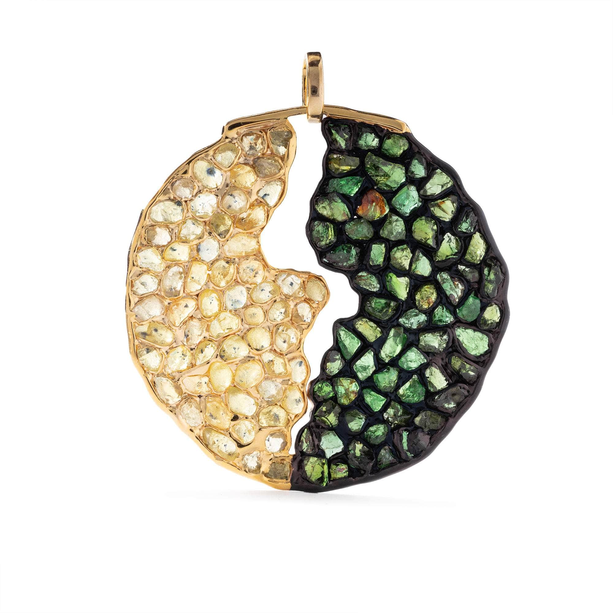 Maui Rough Chrome Diopside and Rough Chrysoberyl Pendant GERMAN KABIRSKI