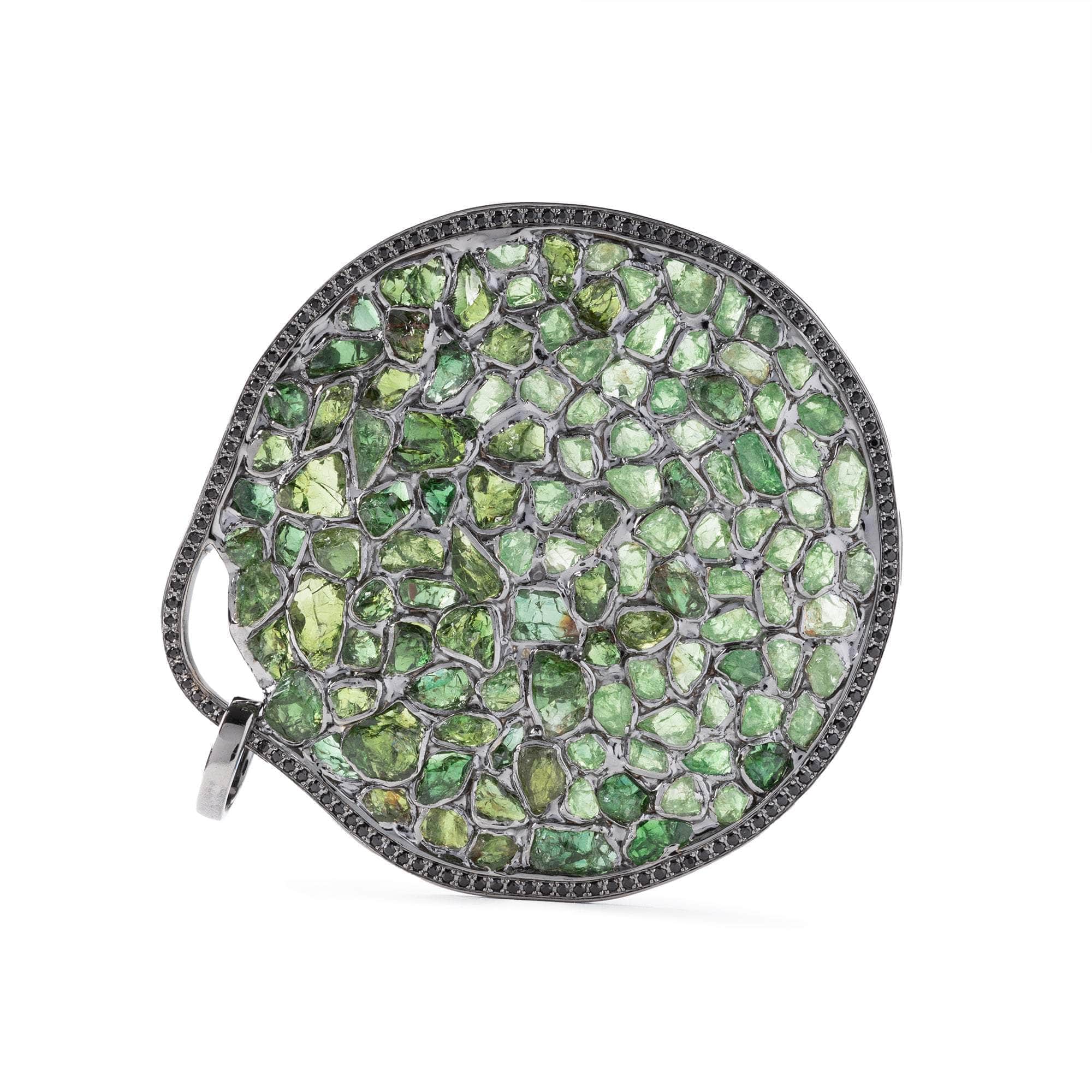 Xipe Rough Chrome Diopside and Rough Tsavorite Pendant