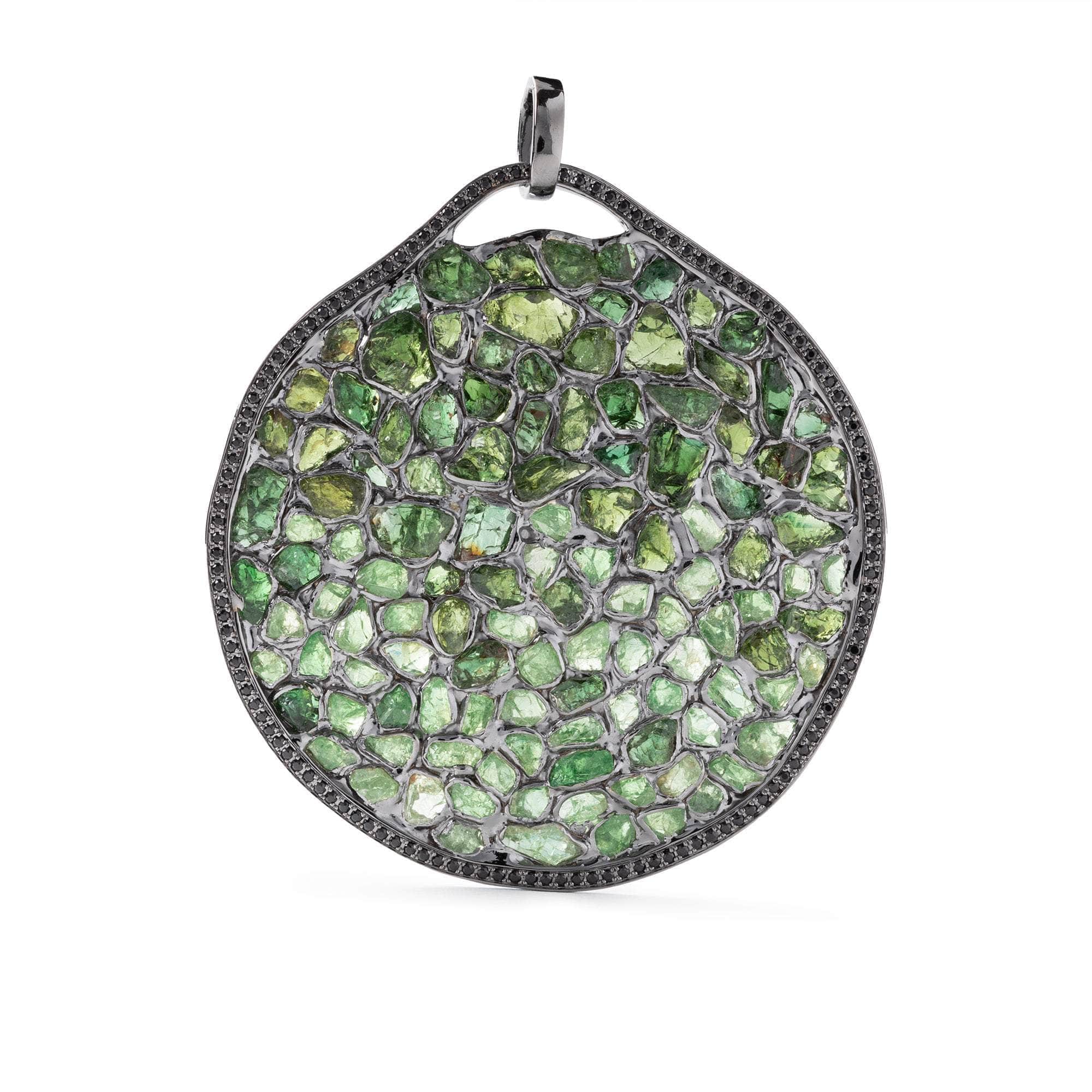 Xipe Rough Chrome Diopside and Rough Tsavorite Pendant