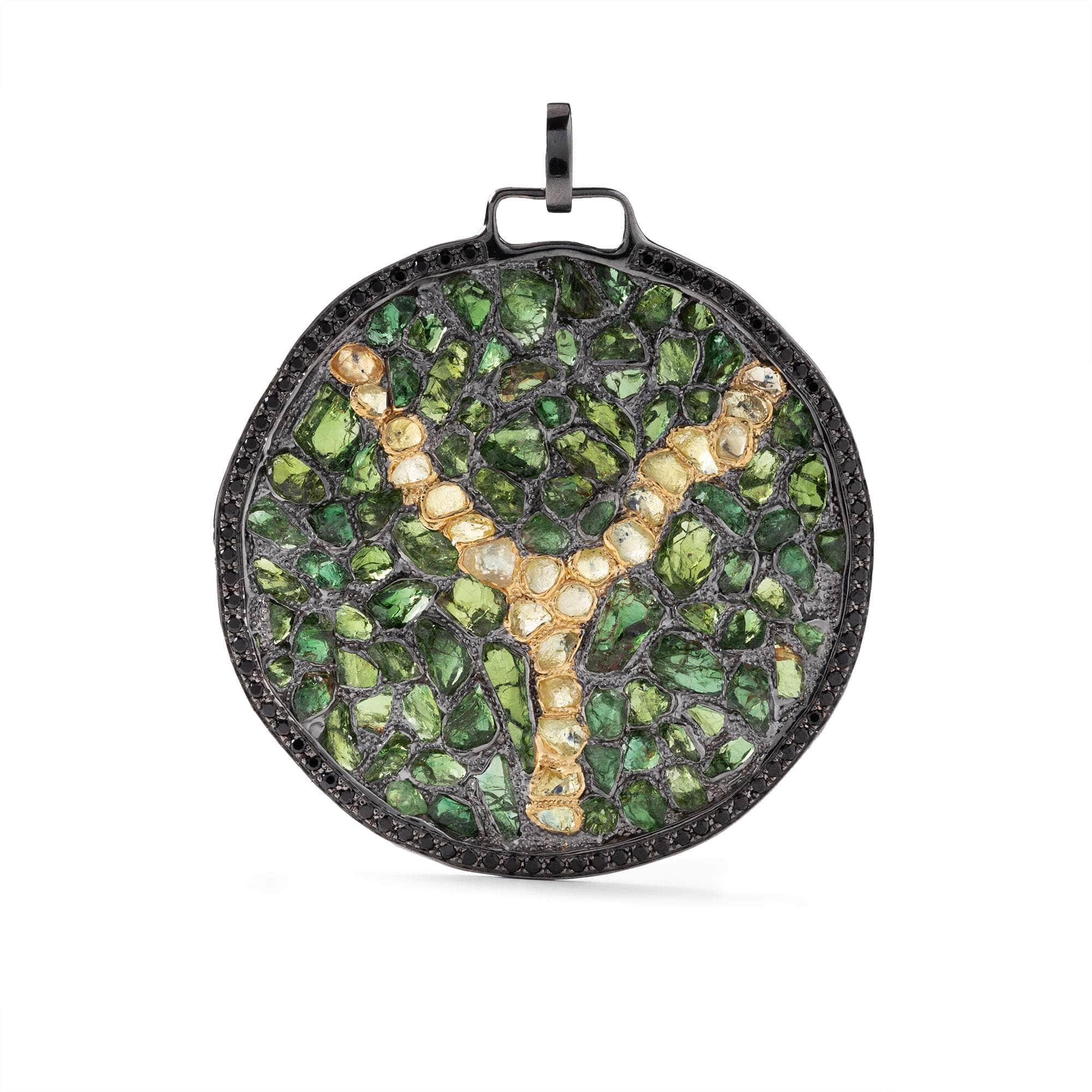 Lughe Rough Chrome Diopside and Rough Chrysoberyl Pendant GERMAN KABIRSKI