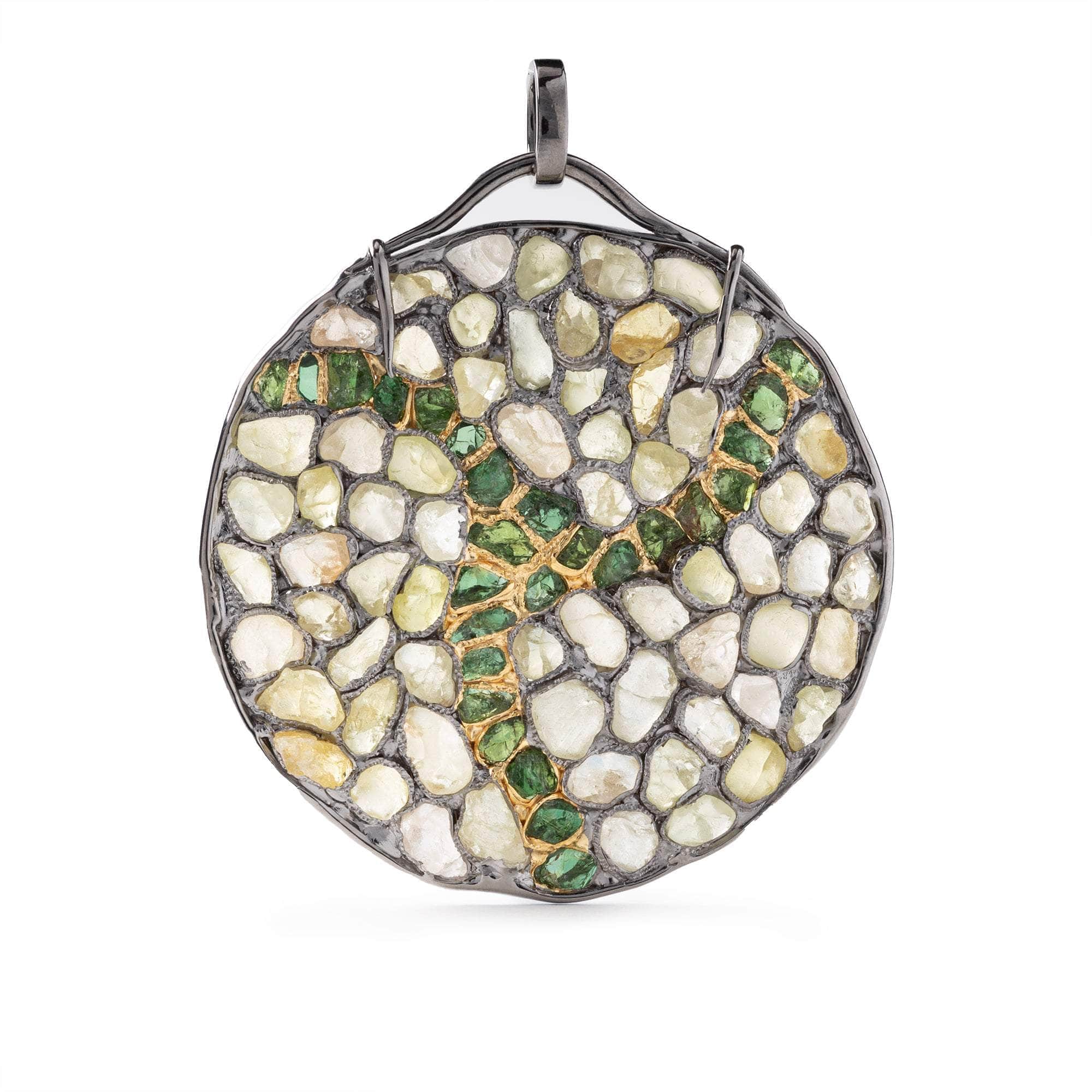 Arawn Rough Chrysoberyl and Rough Chrome Diopside Pendant