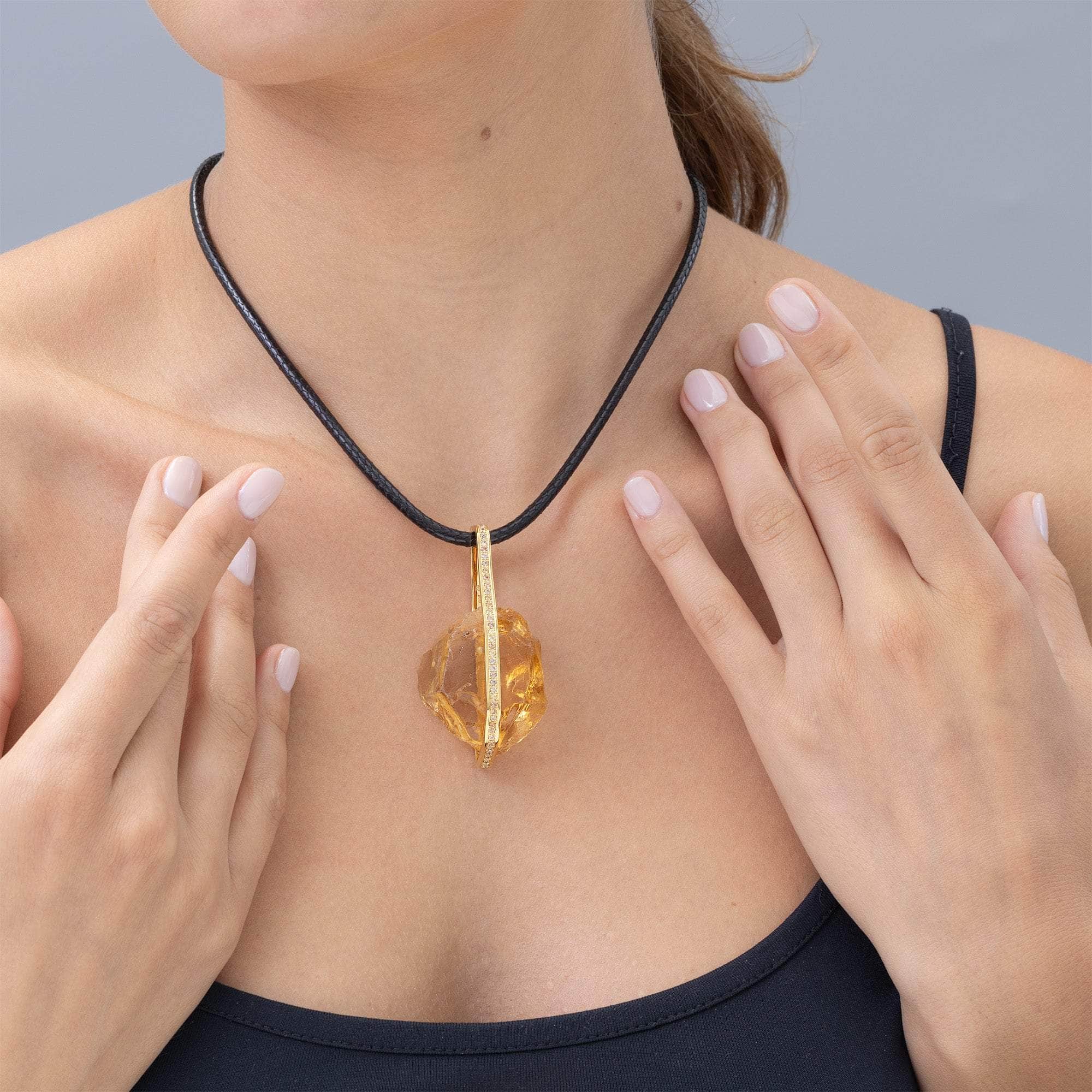 Khes Rough Citrine and Sapphire Pendant