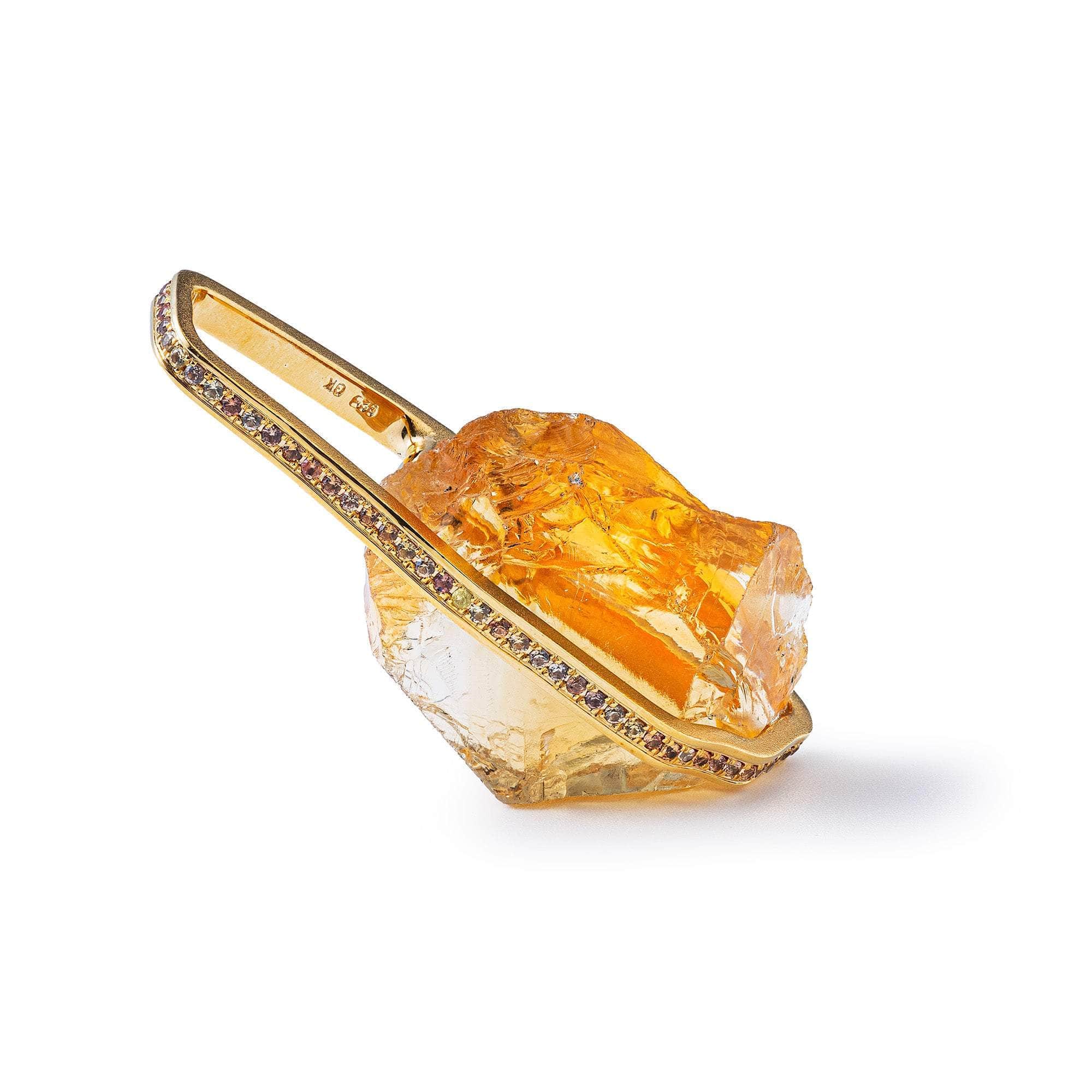Khes Rough Citrine and Sapphire Pendant