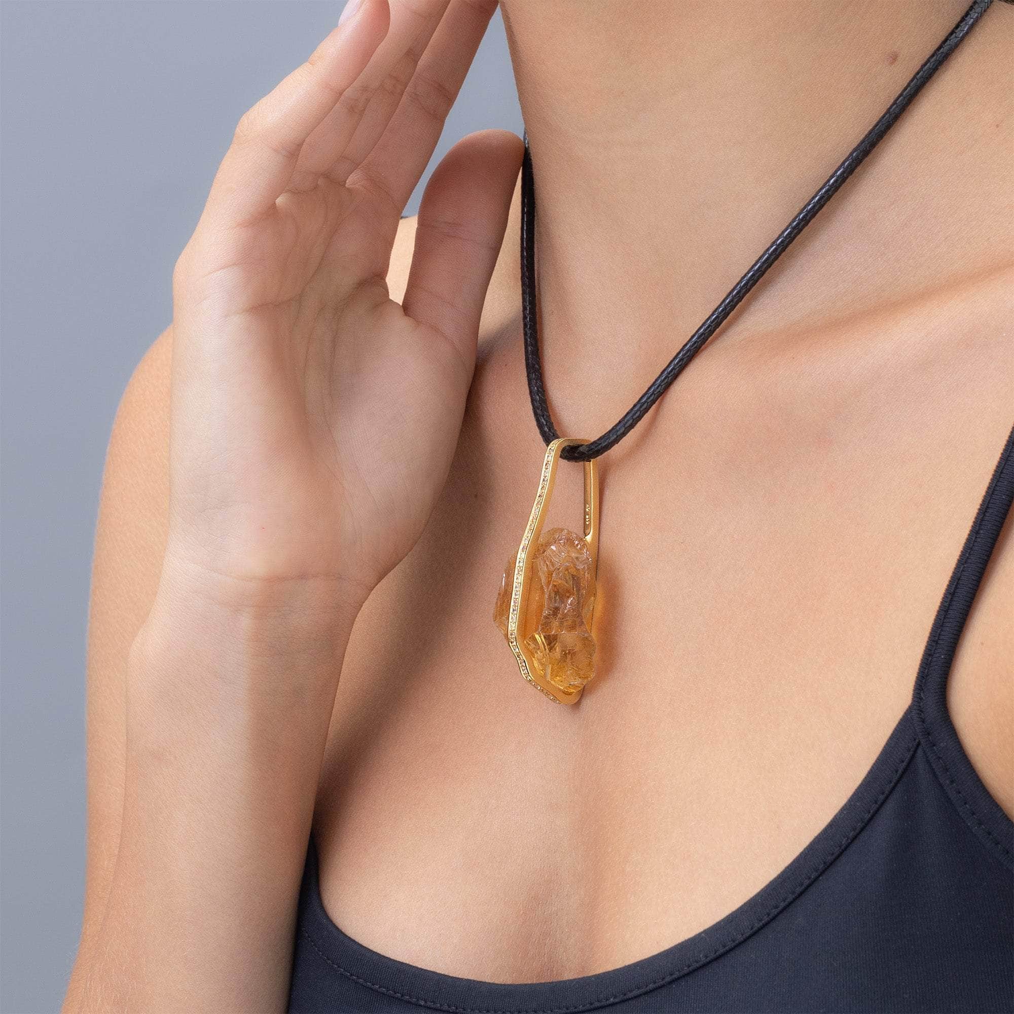 Khes Rough Citrine and Sapphire Pendant