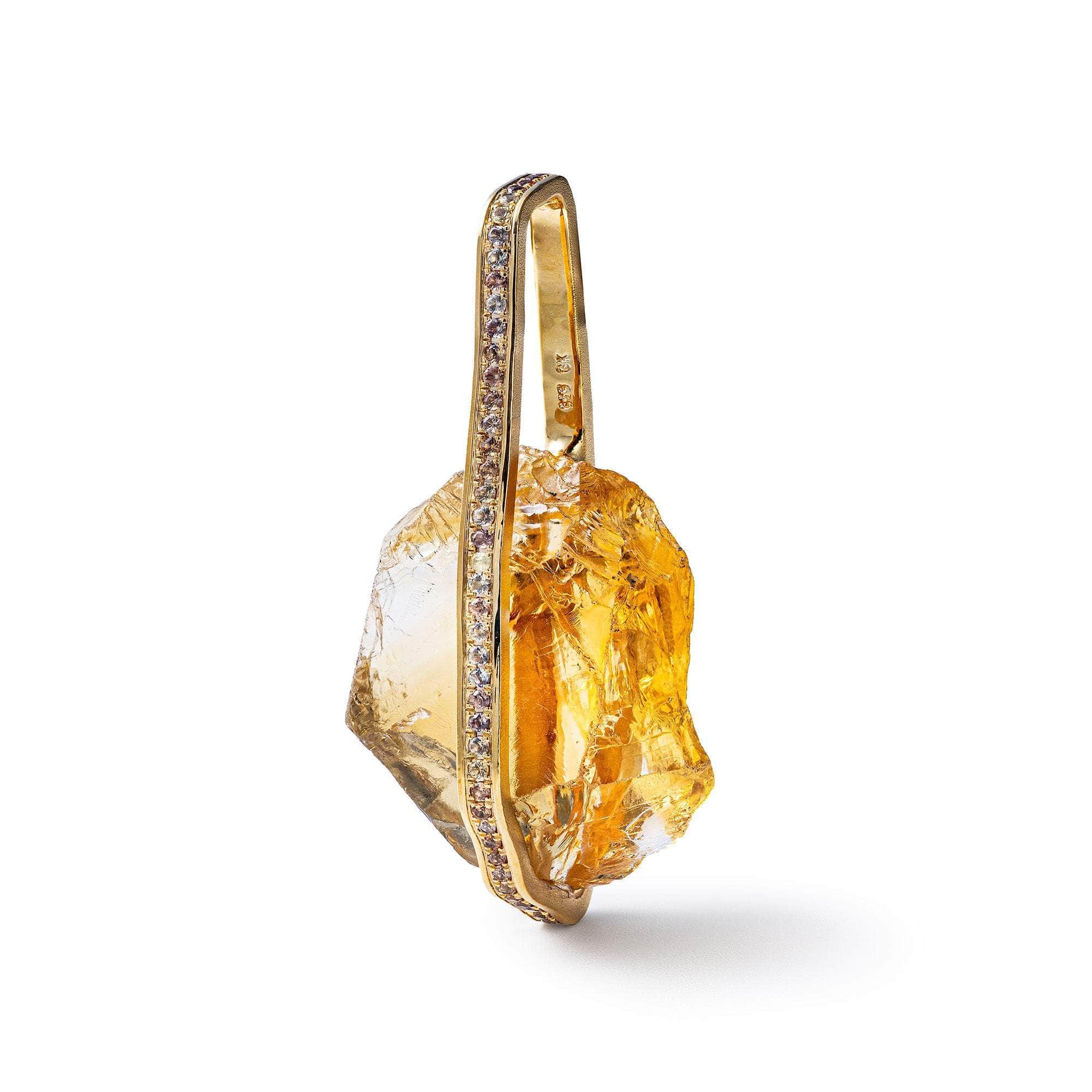 Khes Rough Citrine and Sapphire Pendant