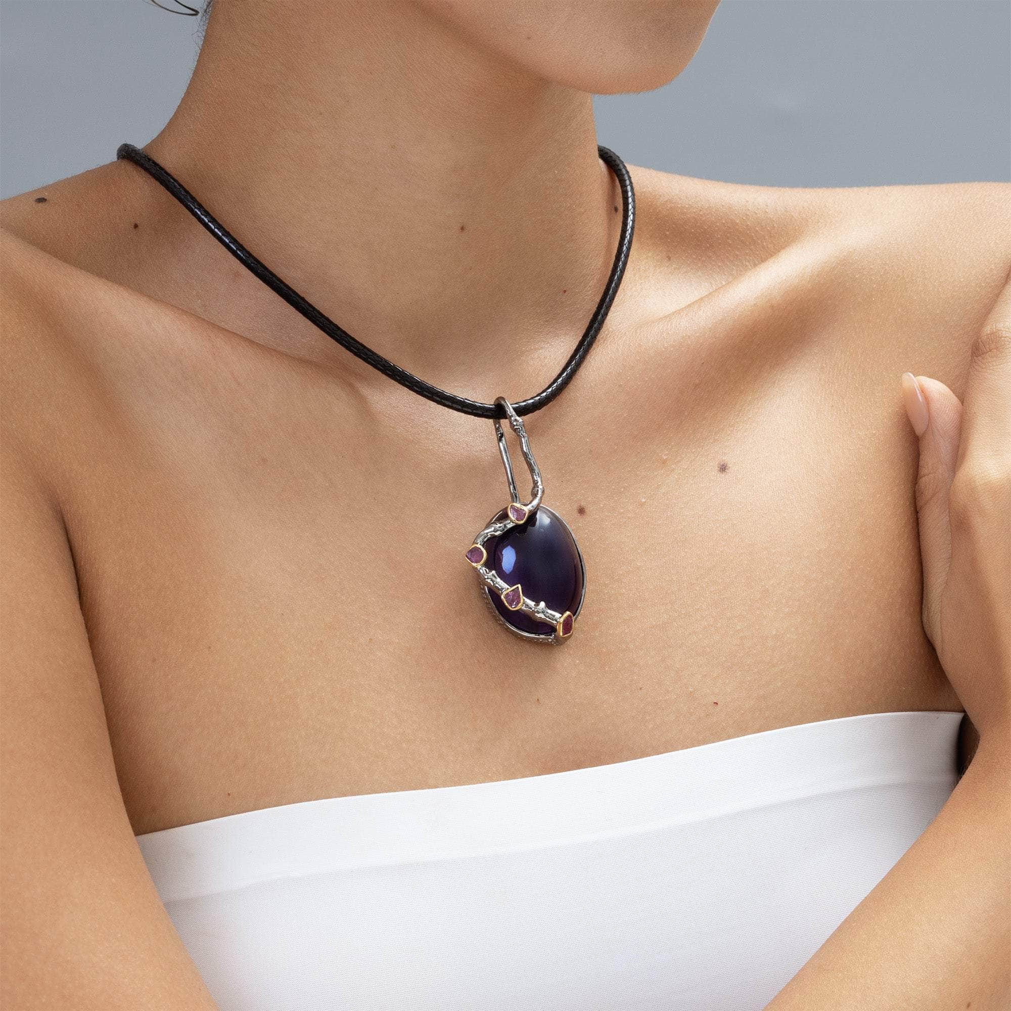 Voltah Amethyst and Rough Ruby Pendant