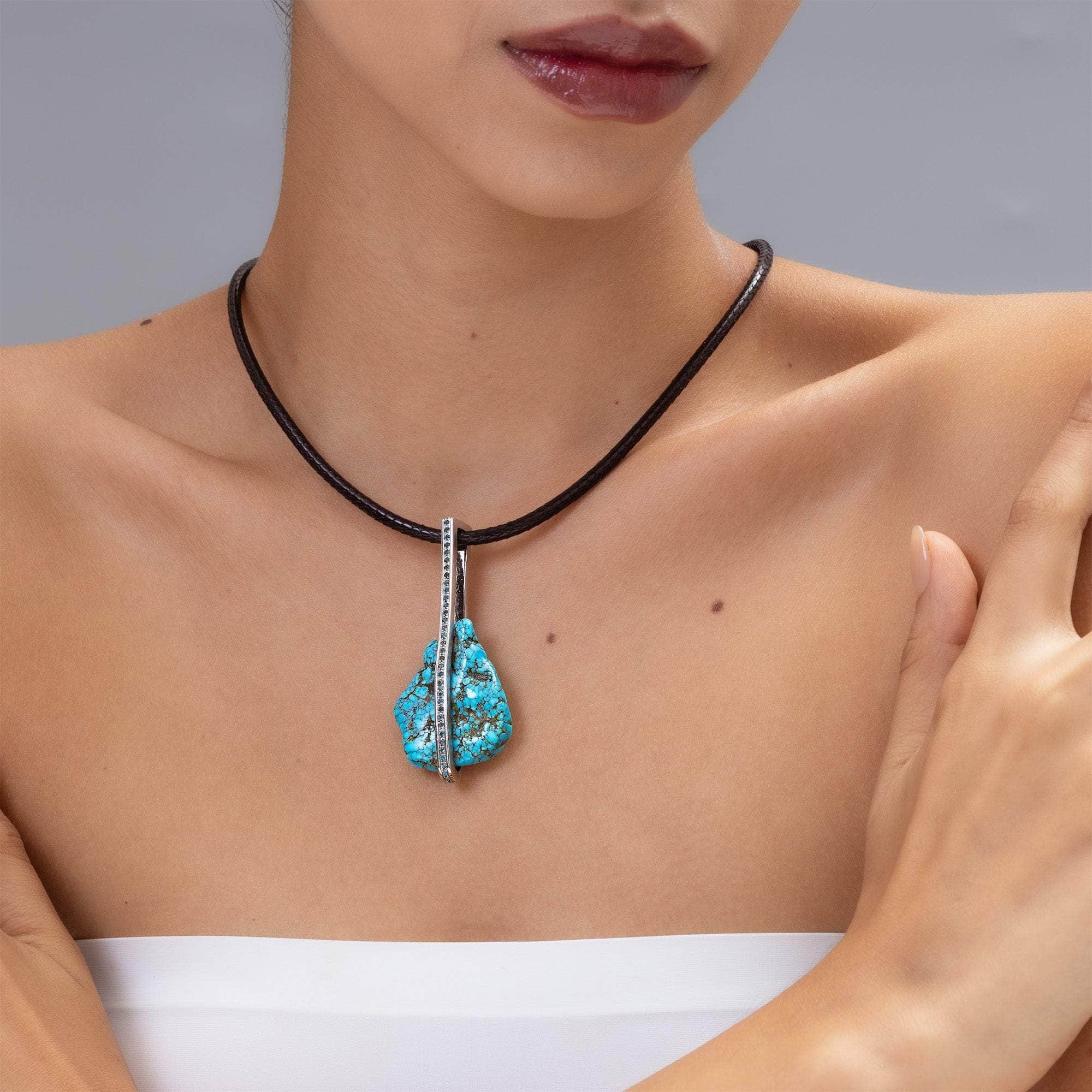 Theta Rough Turquoise and Blue Topaz Pendant