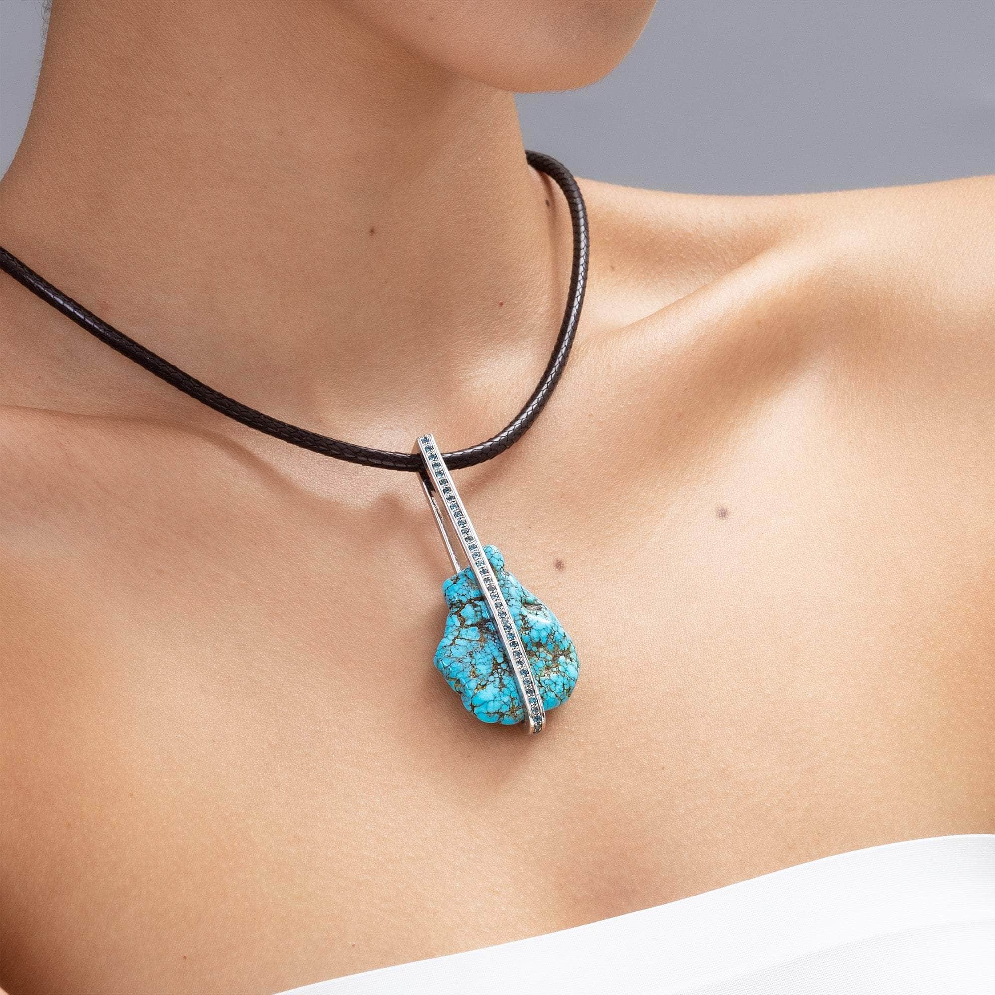 Theta Rough Turquoise and Blue Topaz Pendant