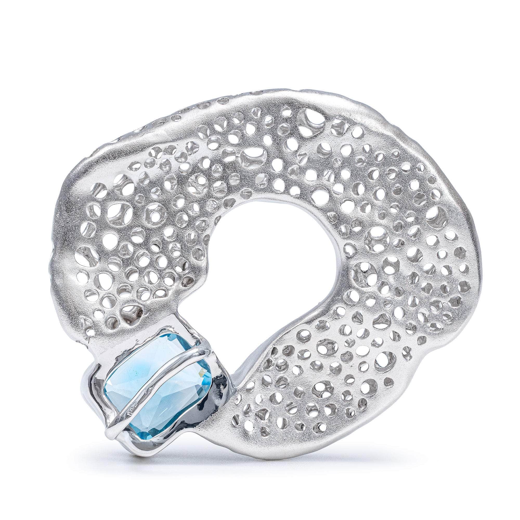 Hebe One of a Kind Pendant in White Rhodium Plated Sterling Silver with Blue Topaz