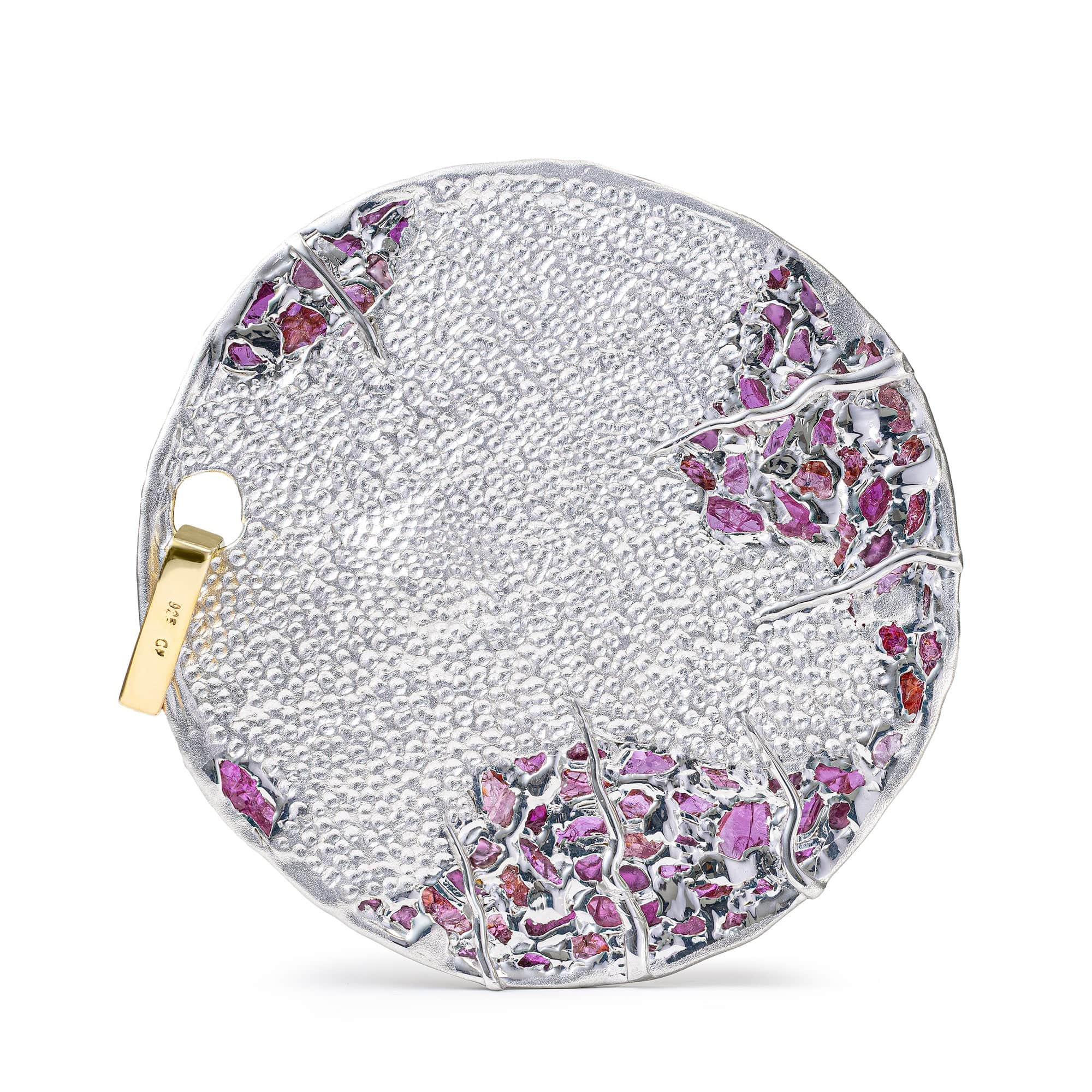 Ceres Singular Edition Silver Disc Pendant with Baroque Pearl & Rough Ruby