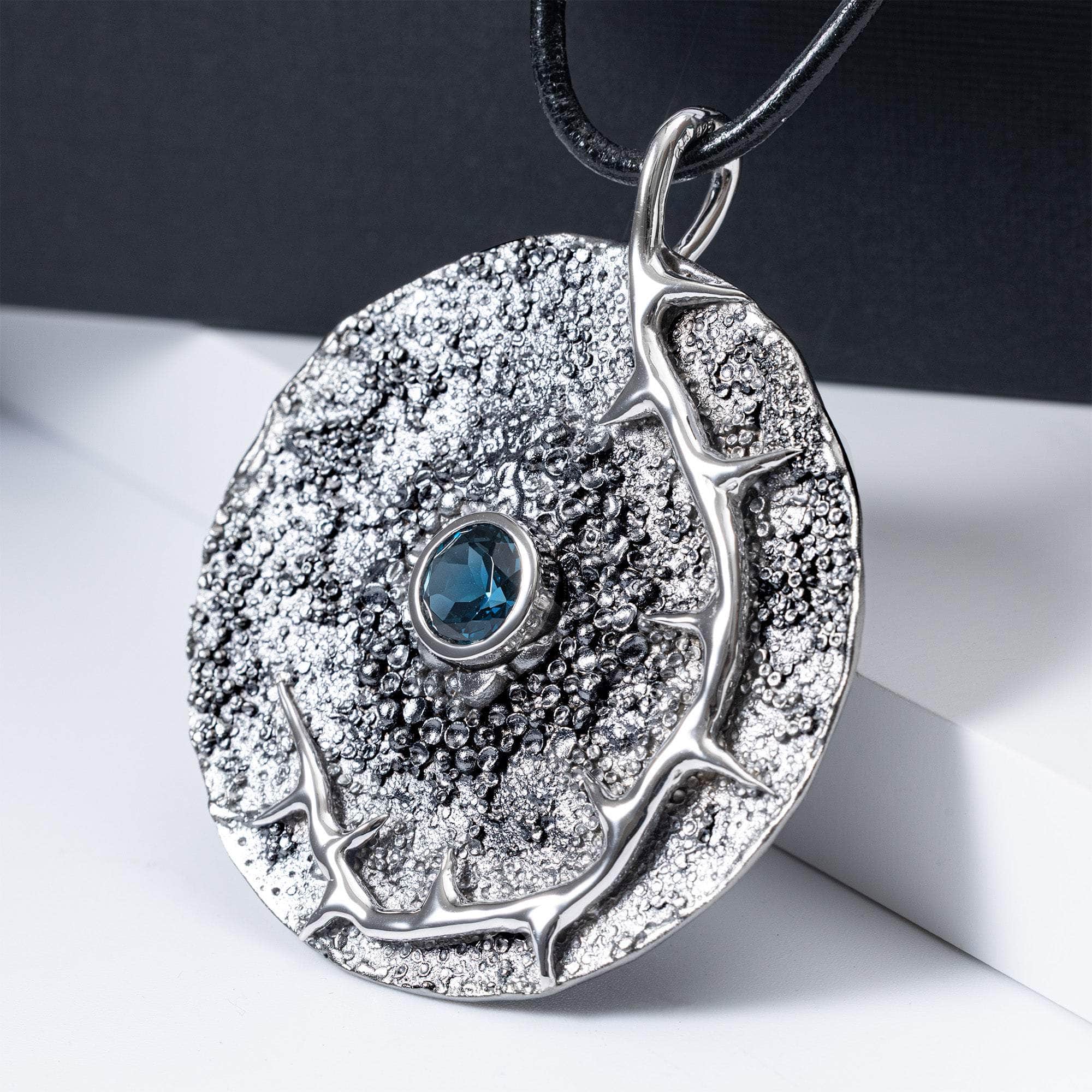 Hesper One of a Kind Pendant in Textured Sterling Silver with Blue Topaz