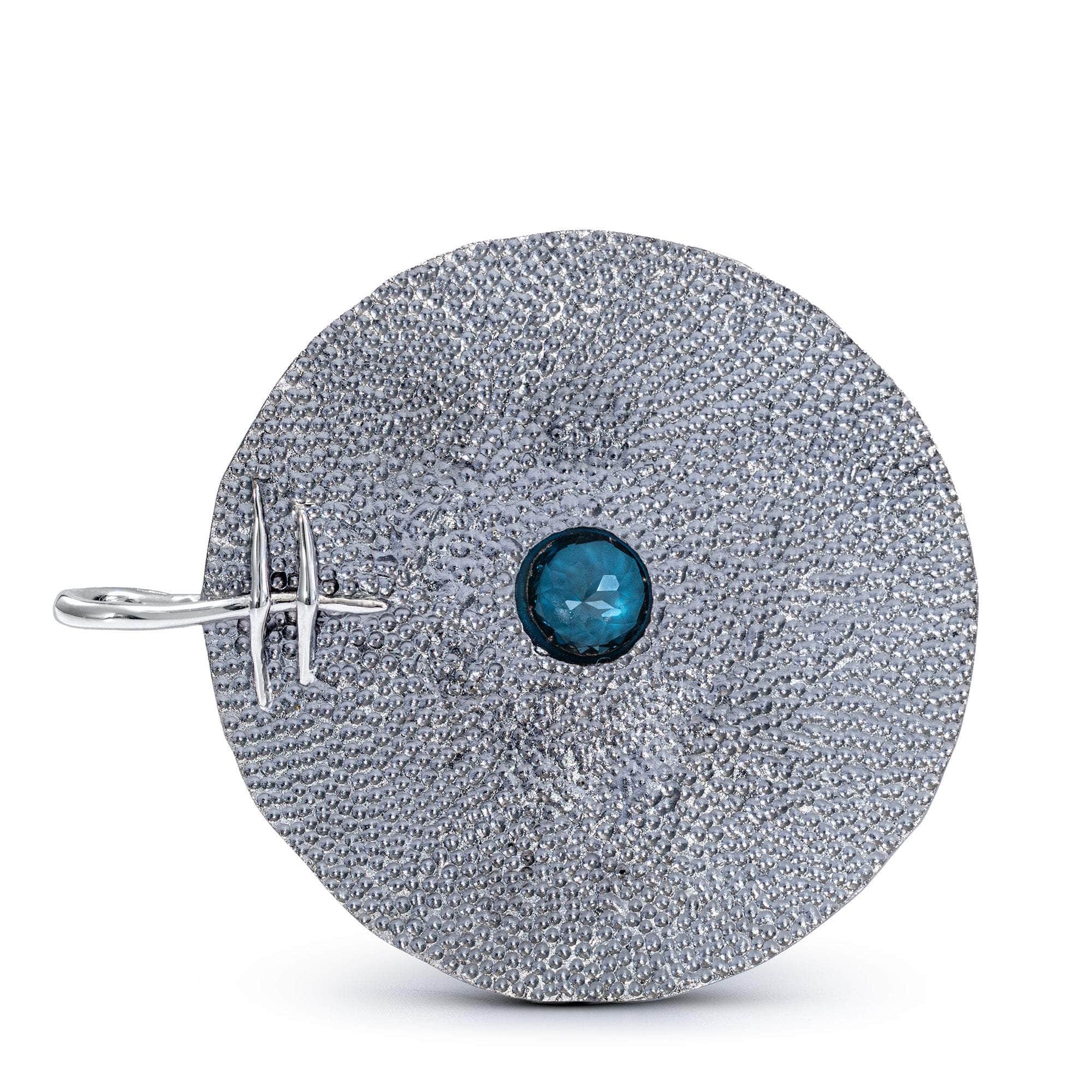 Hesper One of a Kind Pendant in Textured Sterling Silver with Blue Topaz
