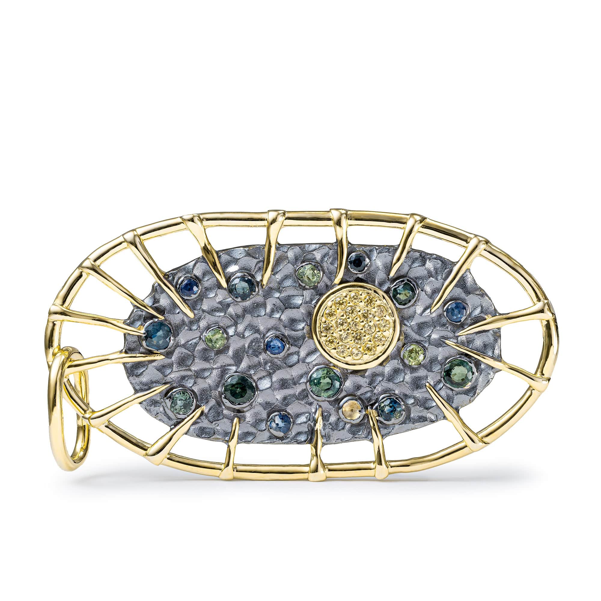 Nala Singular Edition Silver Pendant with Green, Yellow & Blue Sapphires