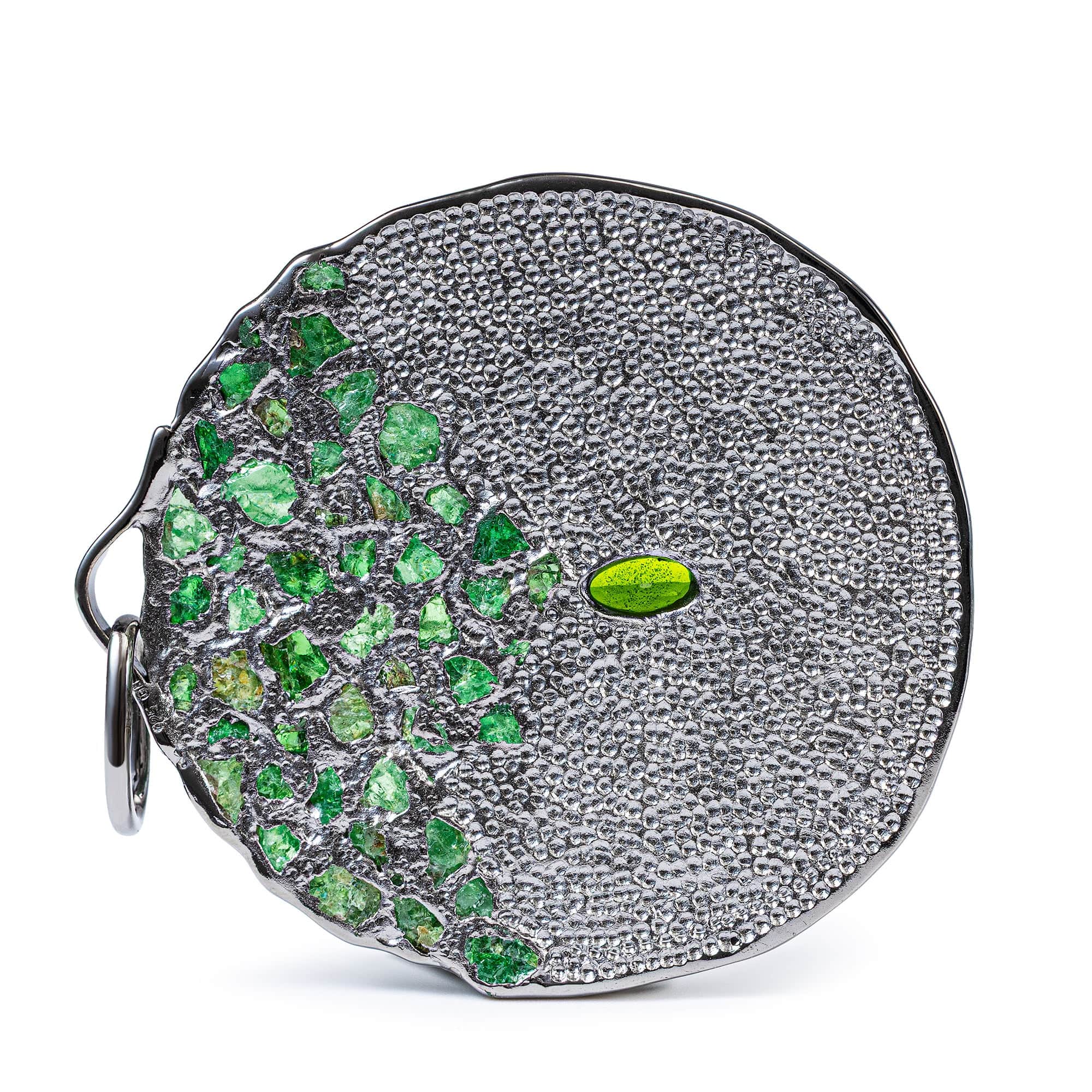 Aengus Singular Silver Pendant With Chrome Diopside & Rough Tsavorite