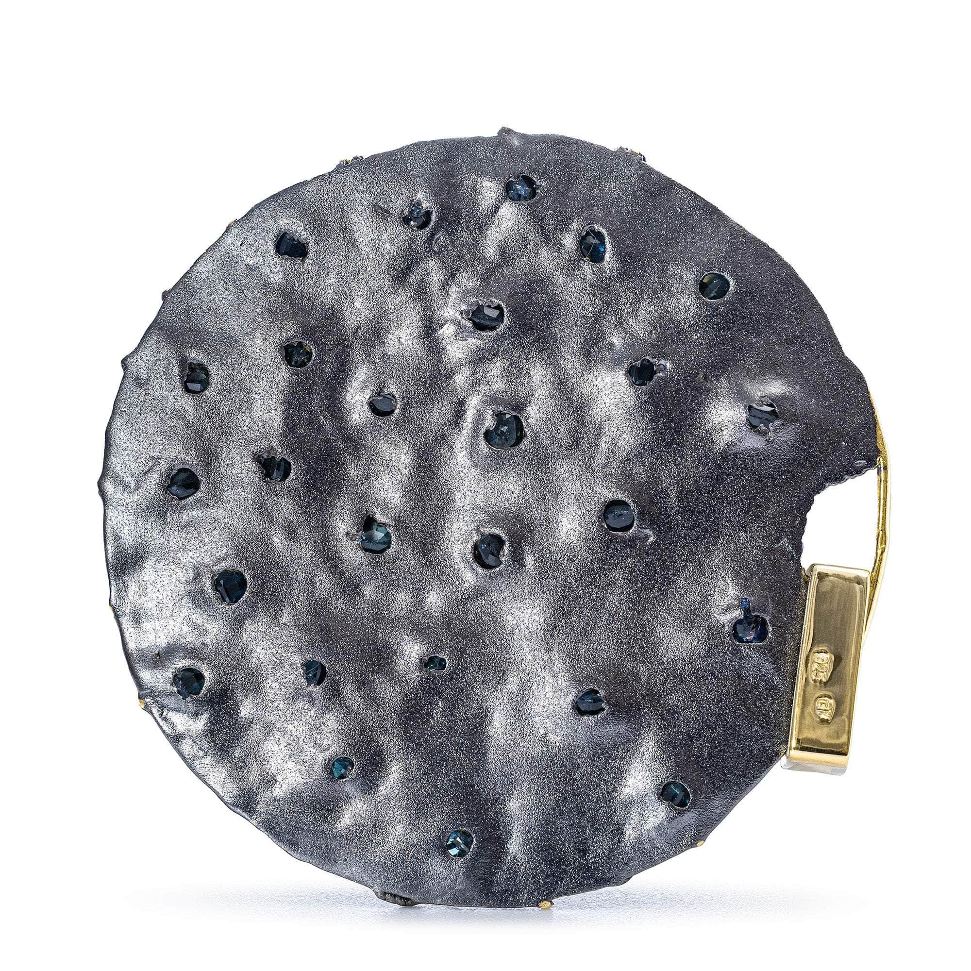 Astarte One of a Kind Disc Pendant in Ruthenium and 14K Gold Plated Sterling Silver with Blue Sapphires