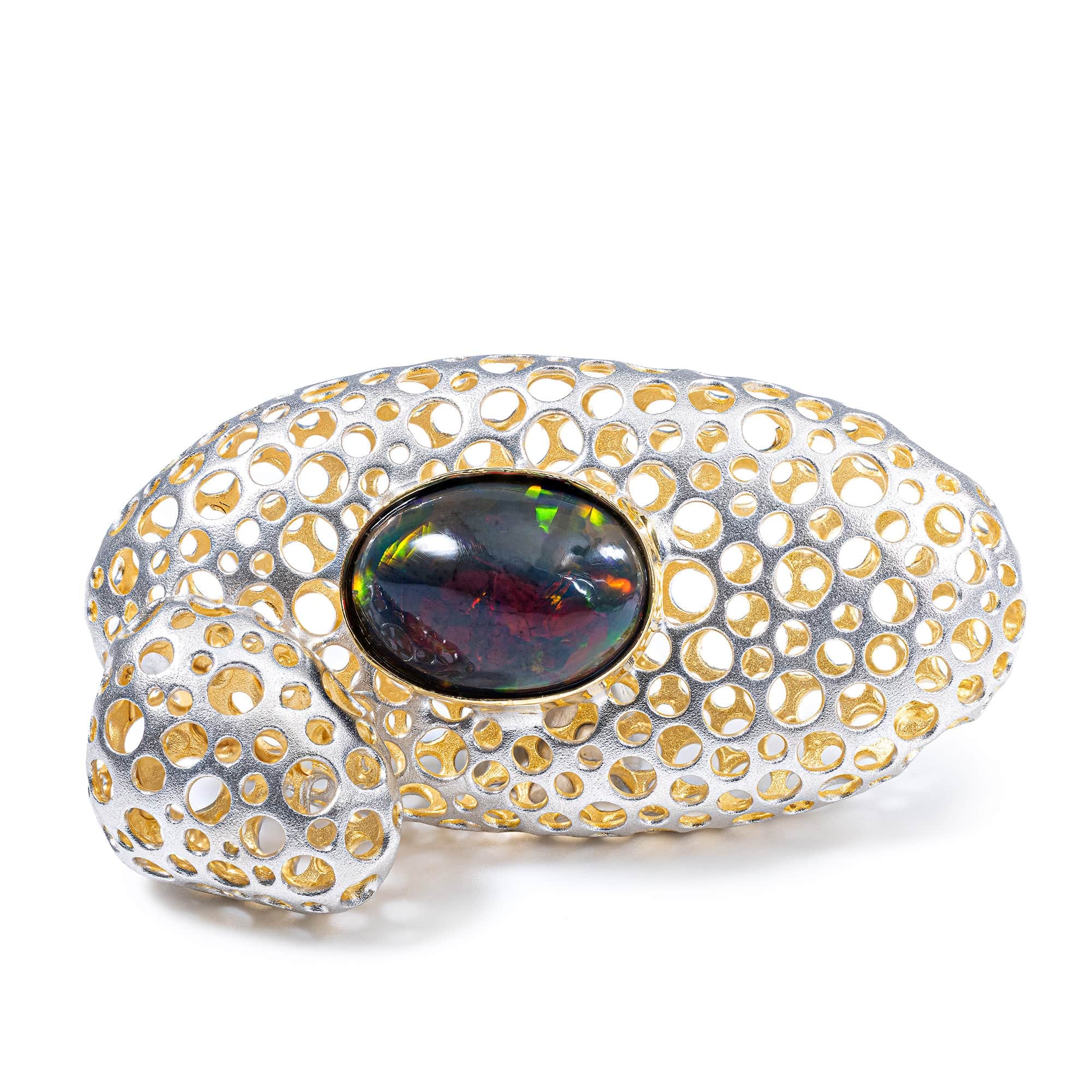 Terran Handcrafted Singular Edition Silver Pendant with Black Opal Cabochon