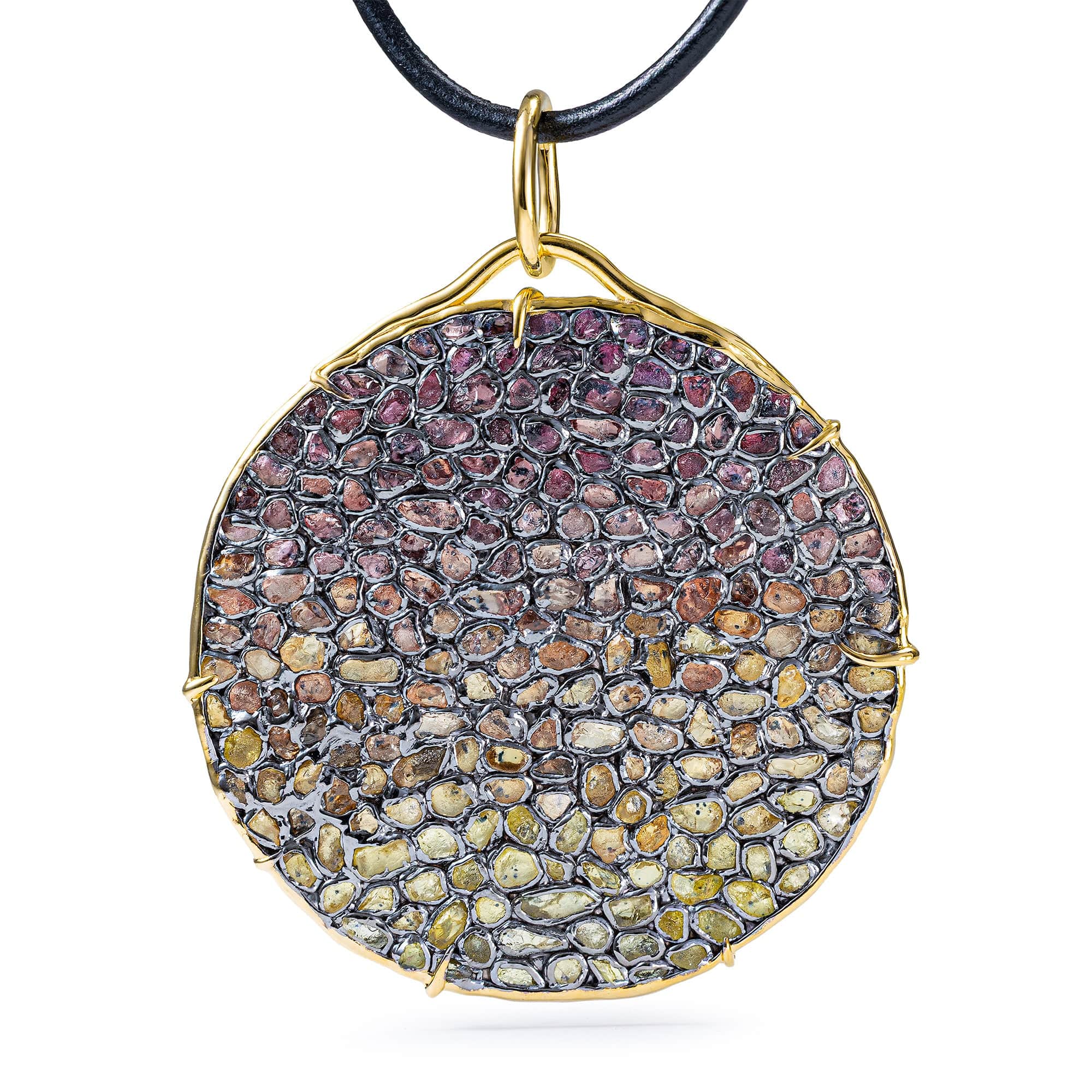 Tholos Singular Edition Disc Pendant with Rough Spessartine Garnets & Yellow Sapphires