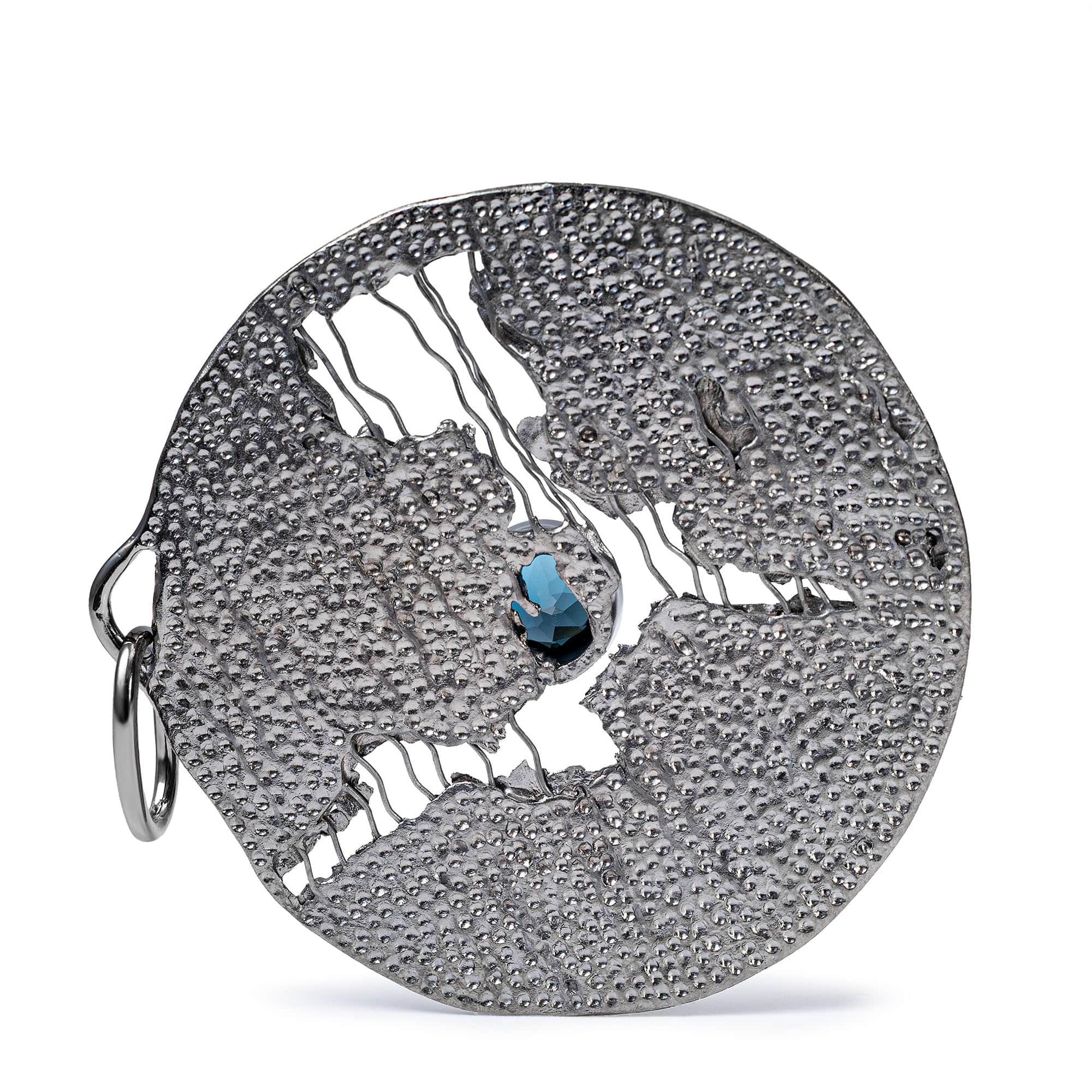 Rhiannon Singular Edition Silver & Titanium Mesh Pendant With Blue Topaz