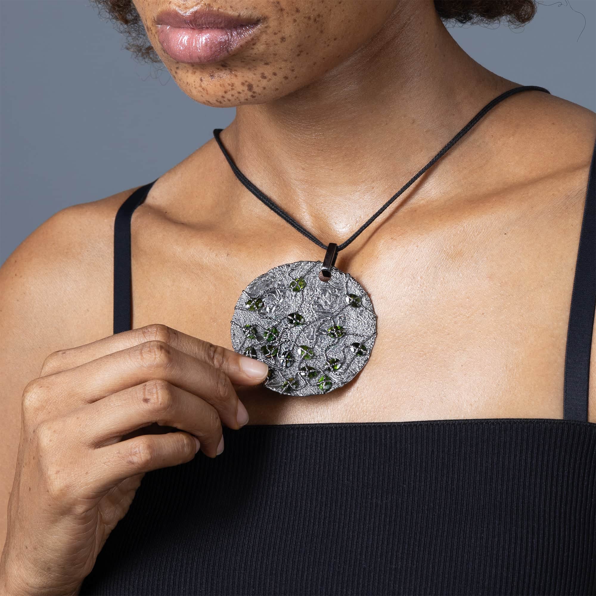 Ajax Singular Edition Chrome Diopside Pendant in Black Ruthenium-Plated Sterling Silver