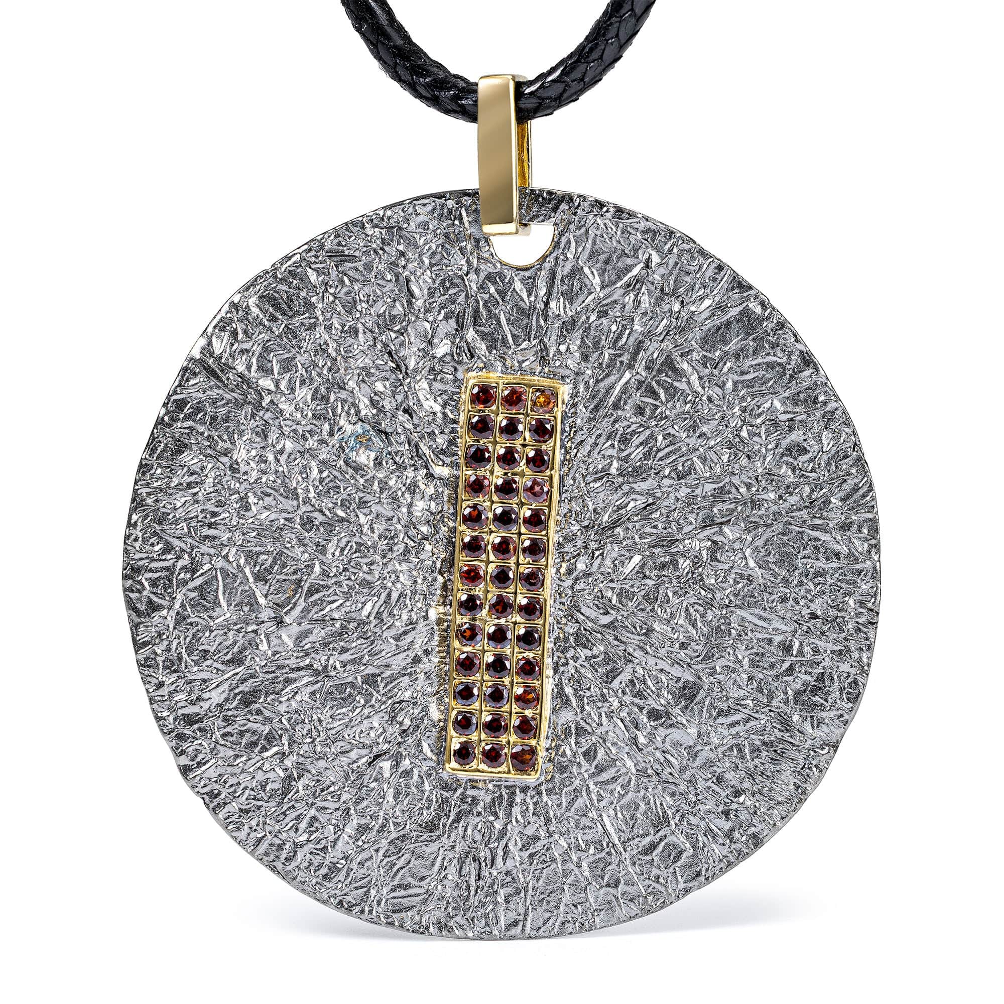 Hector Singular Edition Red Garnet Pendant in Ruthenium and Gold-Plated Silver
