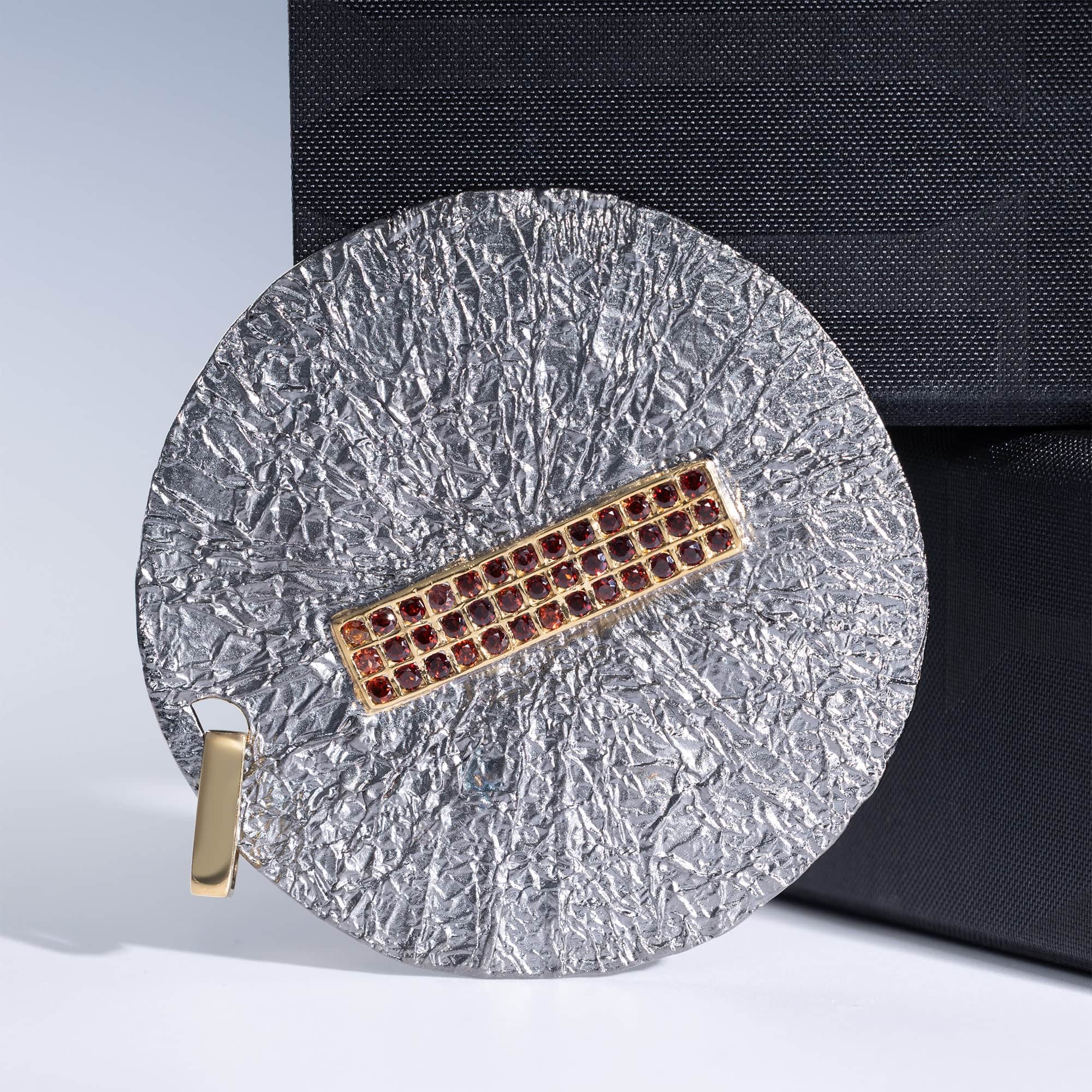 Hector Singular Edition Red Garnet Pendant in Ruthenium and Gold-Plated Silver
