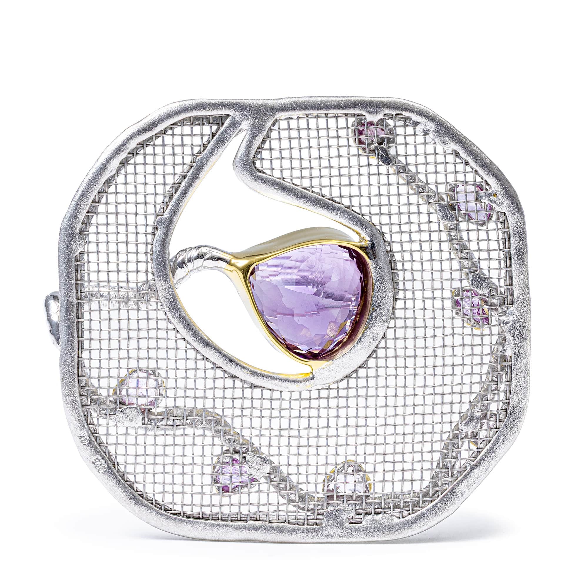 Ashna Singular Sterling Silver Pendant With Pink Sapphires & Amethyst