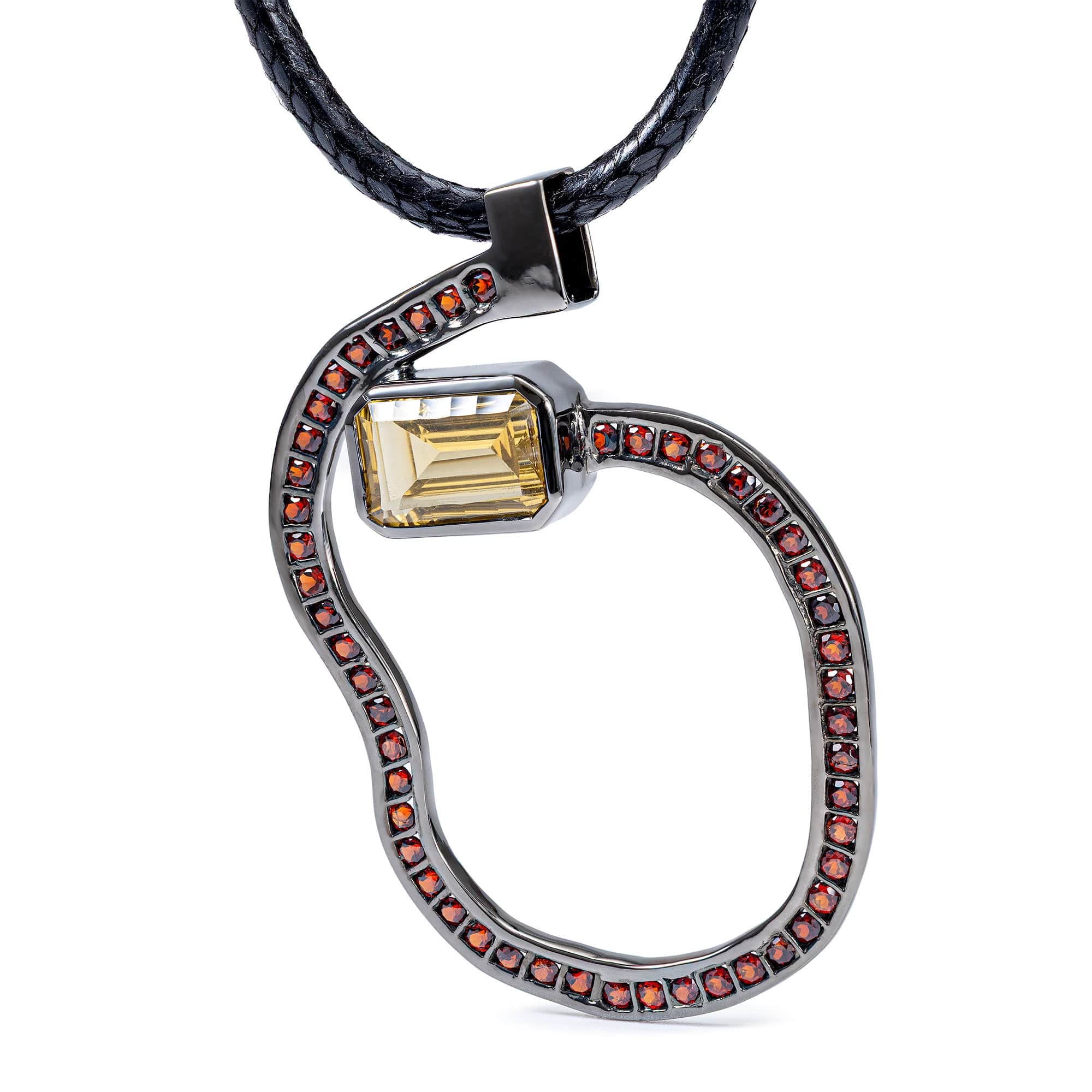 Aeneas Singular Edition Citrine and Red Garnet Pendant in Black Ruthenium-Plated Sterling Silver
