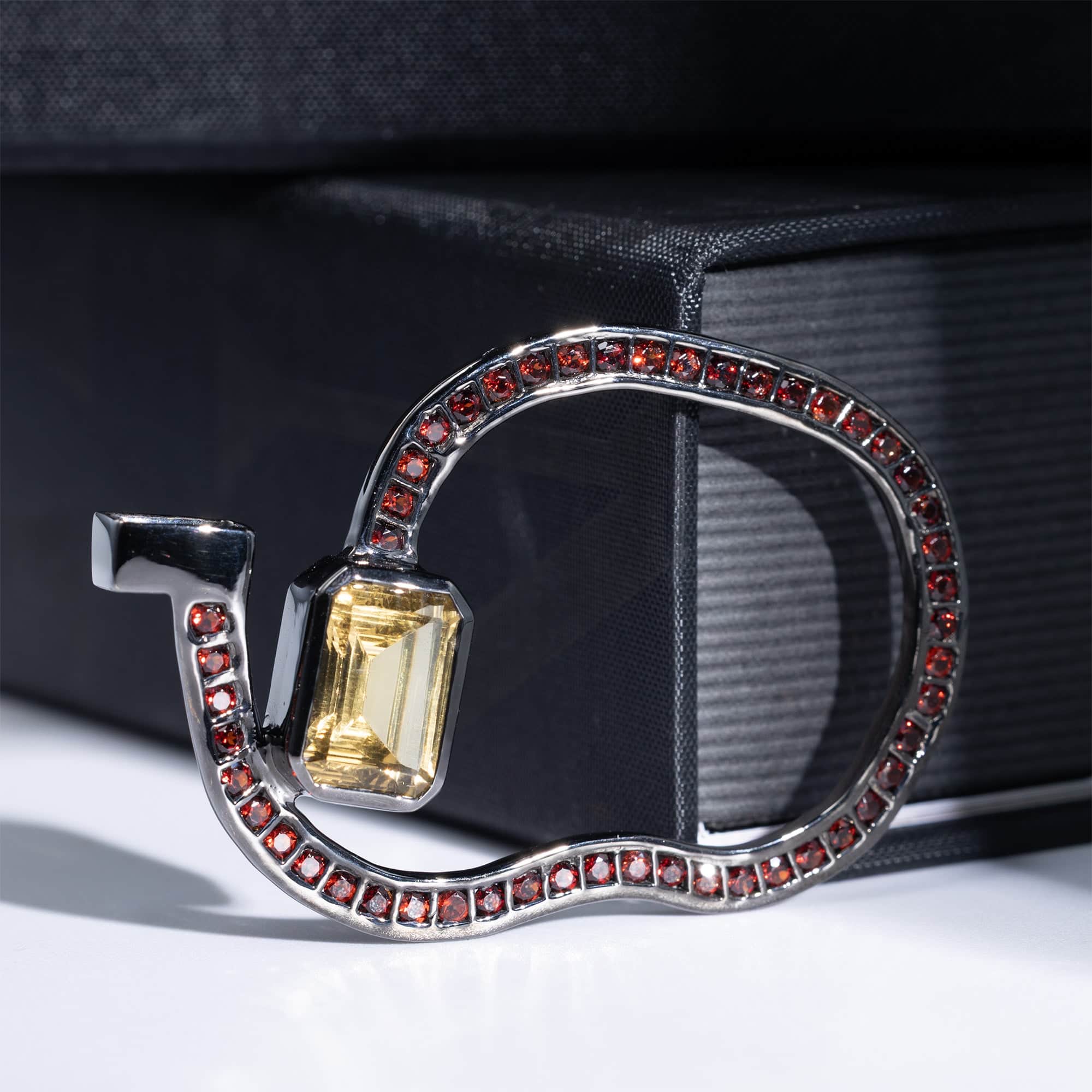Aeneas Singular Edition Citrine and Red Garnet Pendant in Black Ruthenium-Plated Sterling Silver