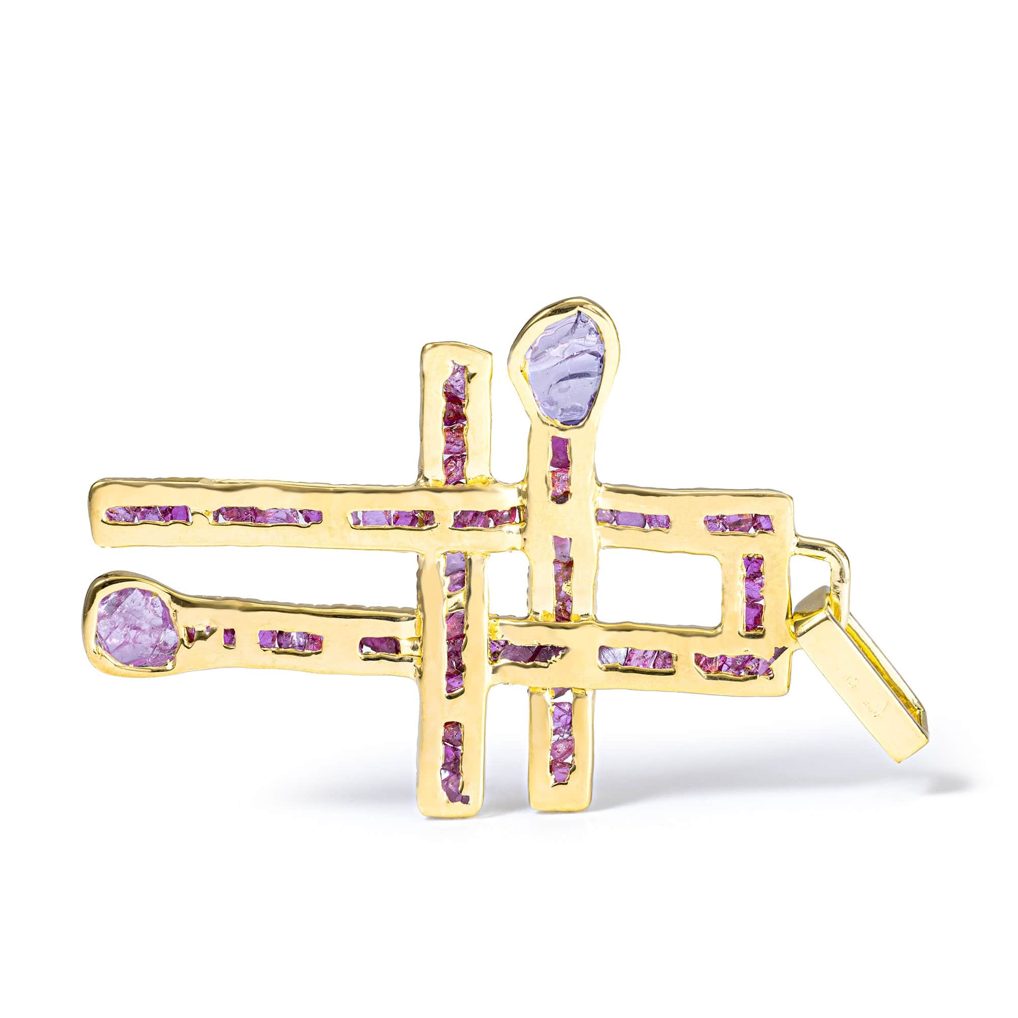Kors Singular Edition Raw Ruby and Pink Spinel Cross Pendant in Gold-Plated Sterling Silver