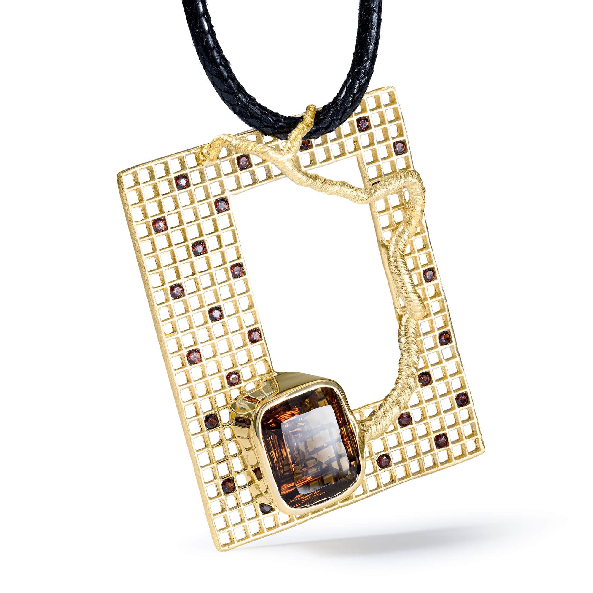 Sohrab Singular Edition Smoky Quartz and Red Garnet Pendant in 14K Gold-Plated Sterling Silver