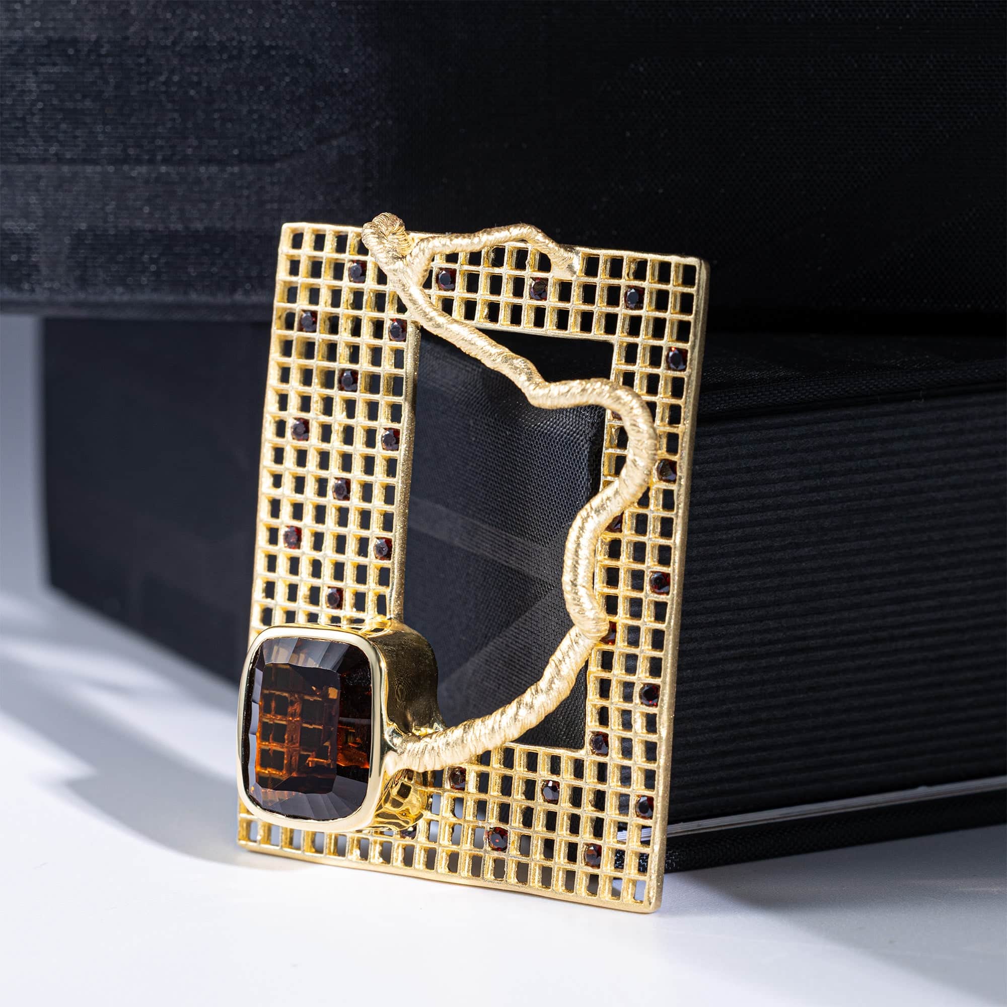 Sohrab Singular Edition Smoky Quartz and Red Garnet Pendant in 14K Gold-Plated Sterling Silver