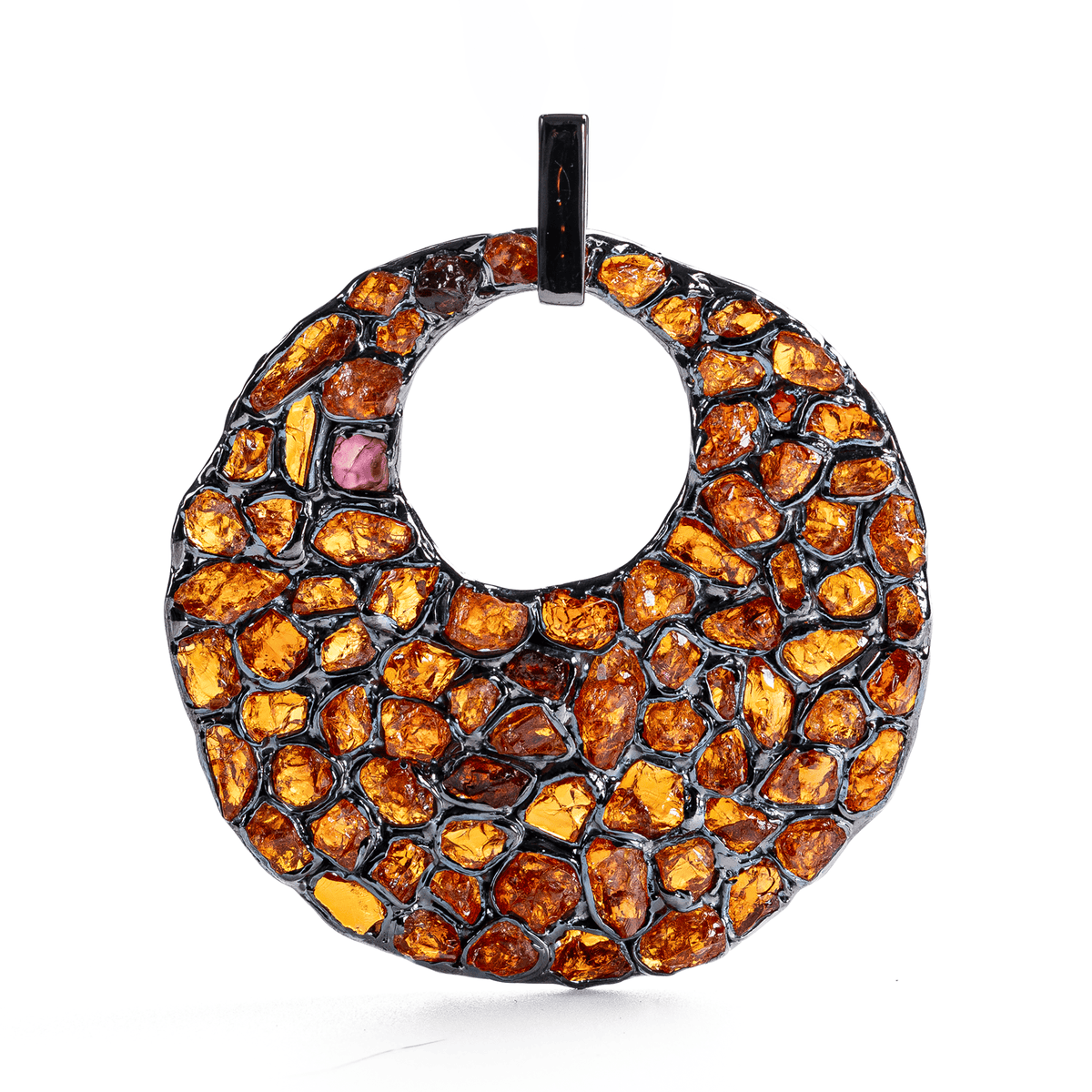 Ugnit Singular Edition Natural Raw Spessartine Mosaic Silver Pendant