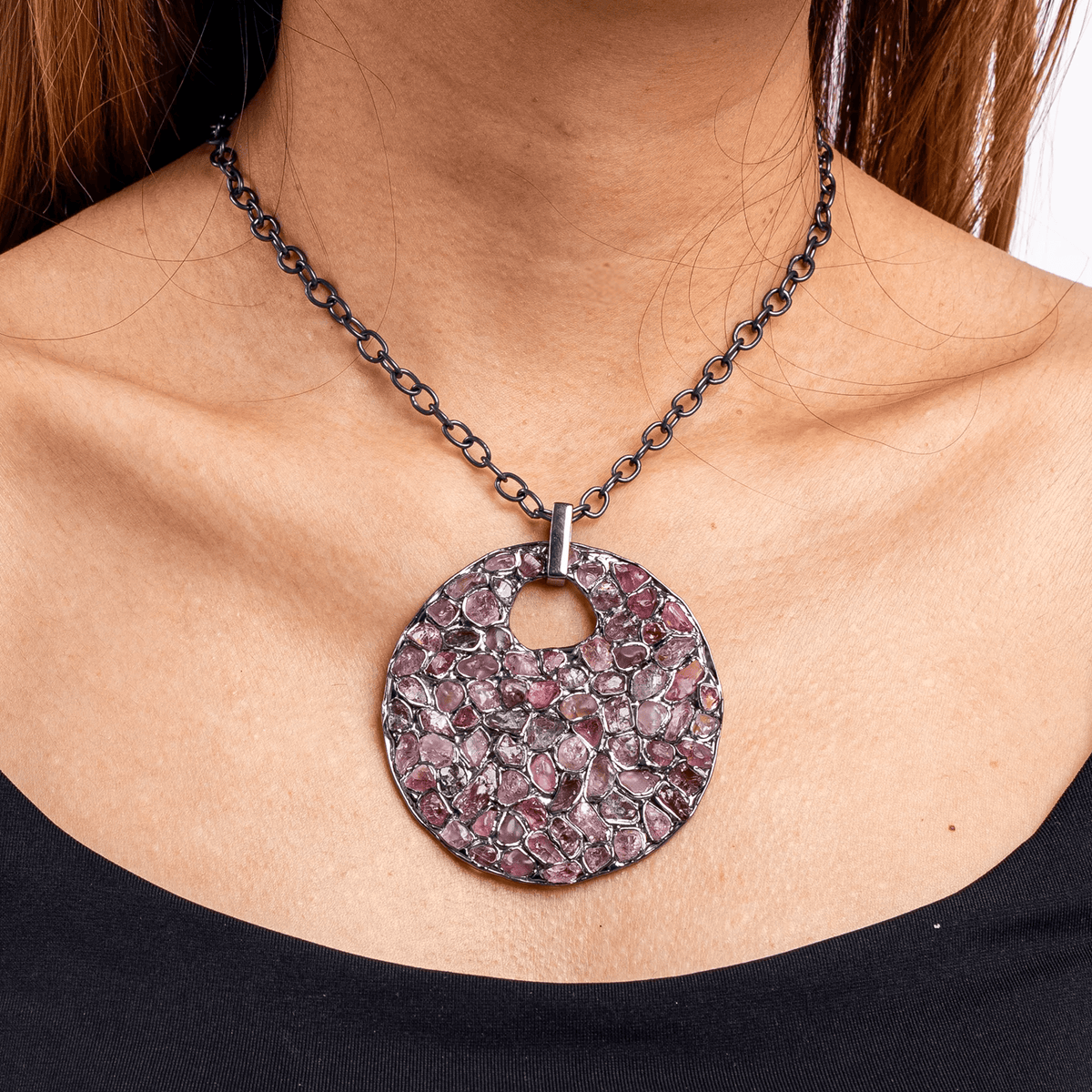 Tessella Singular Edition Rough Pink Spinel Mosaic Silver Pendant