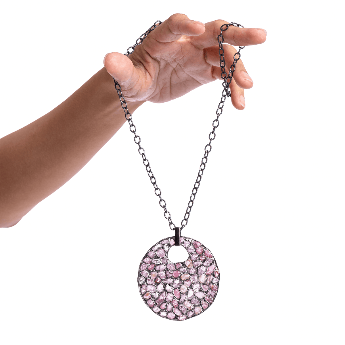 Tessella Singular Edition Rough Pink Spinel Mosaic Silver Pendant