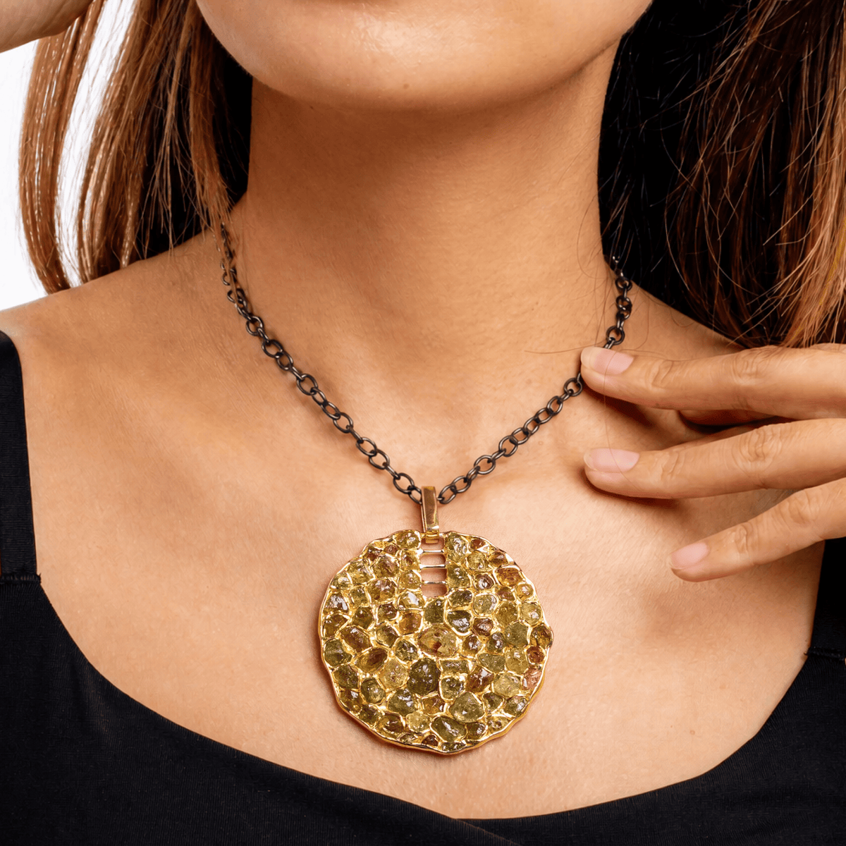 Opus Singular Edition Natural Raw Chrysoberyl Mosaic Silver Pendant