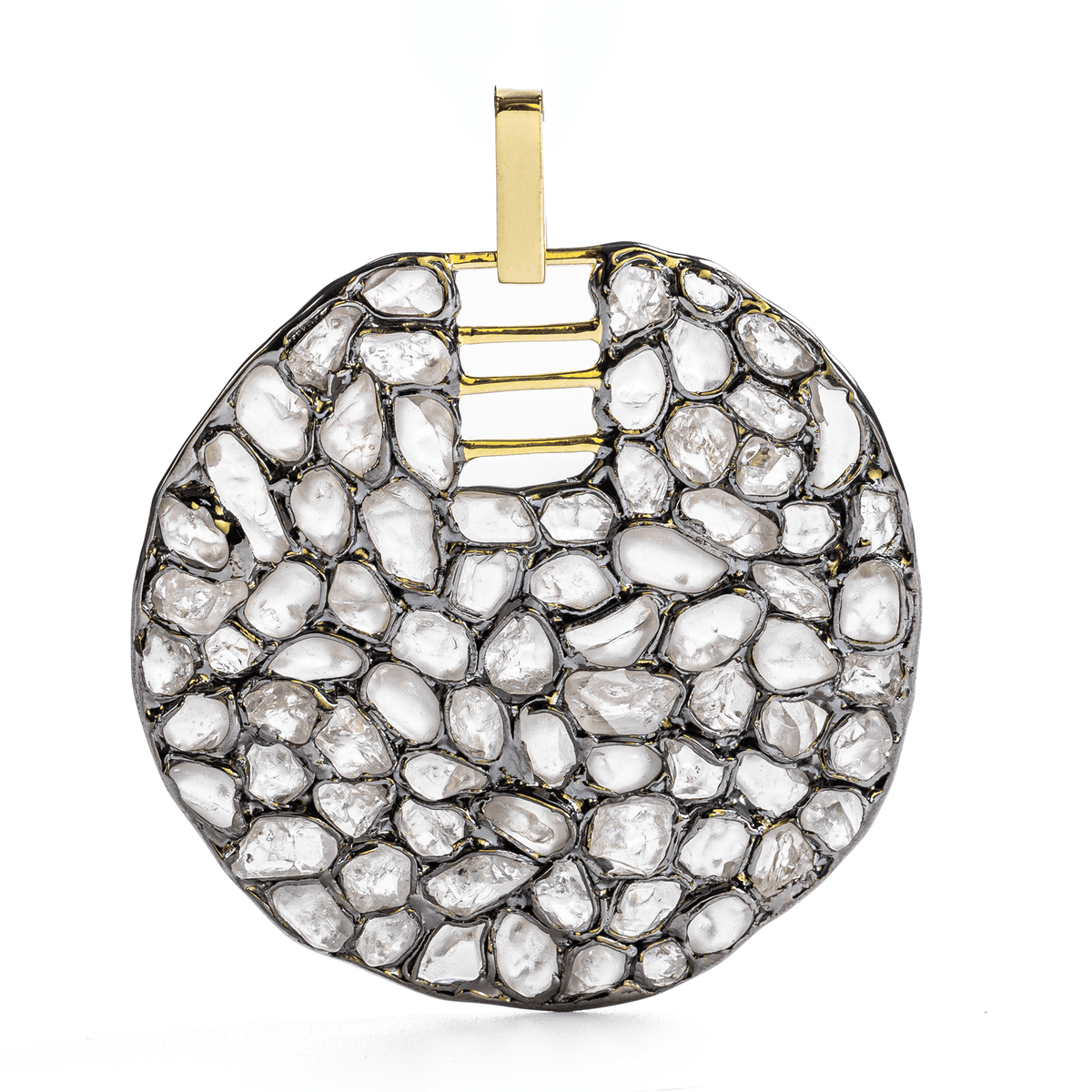 Vitrum Singular Edition Natural Raw White Zircon Mosaic Silver Pendant