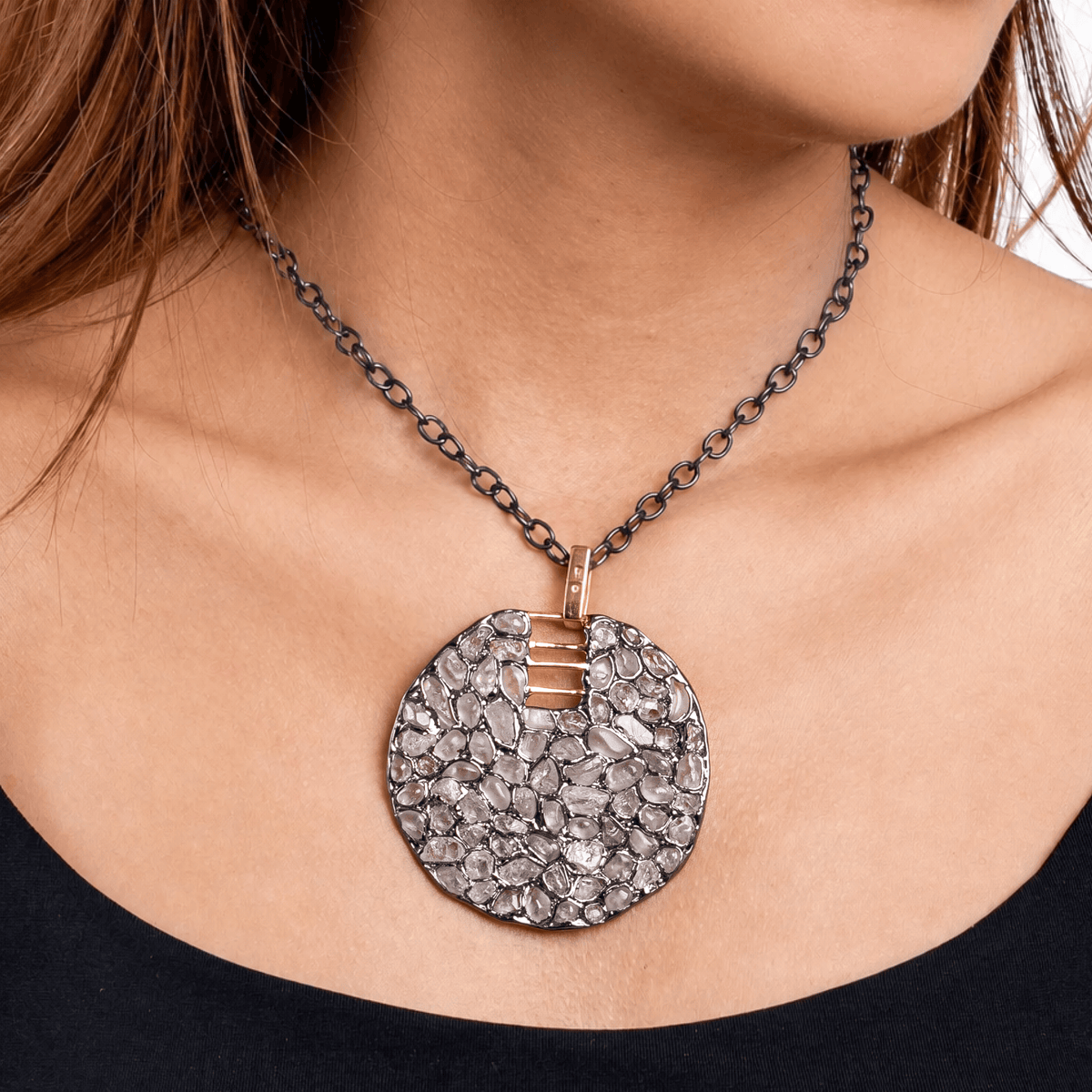Vitrum Singular Edition Natural Raw White Zircon Mosaic Silver Pendant