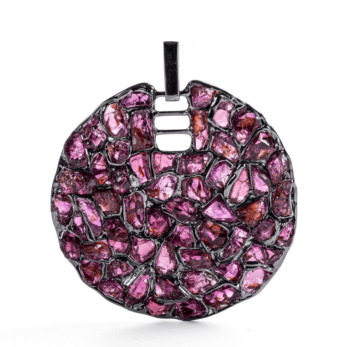 Smalto Singular Edition Natural Raw Rhodolite Mosaic Silver Pendant