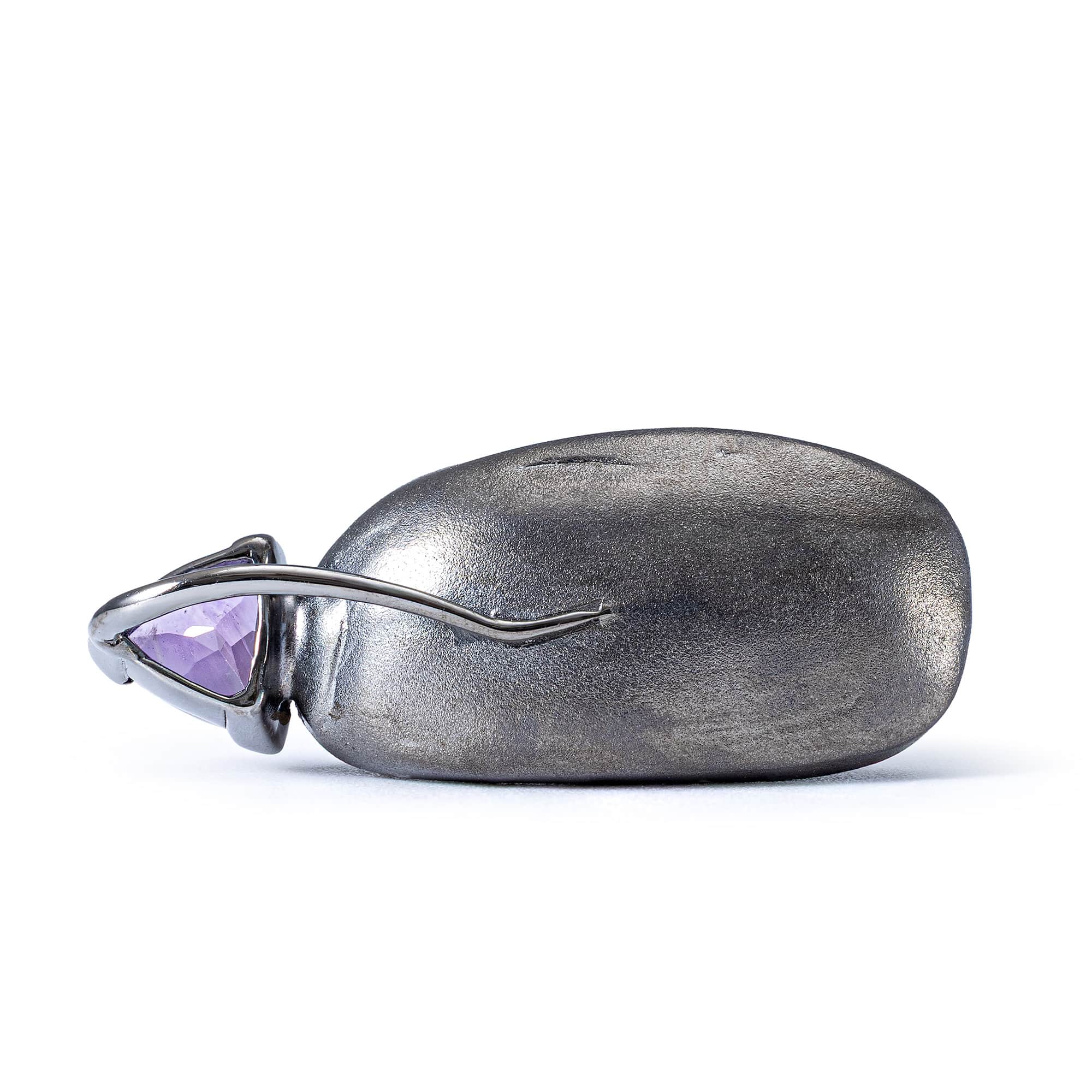 Chaos Sterling Silver Pendant with Ancient Mediterranean Limestone Maskette & Natural Trillion Amethyst