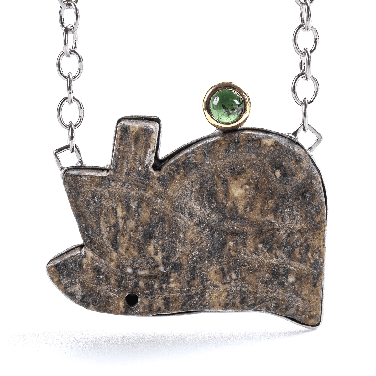 Gryps Ancient Wing Amulet Silver Necklace with Green Tourmaline
